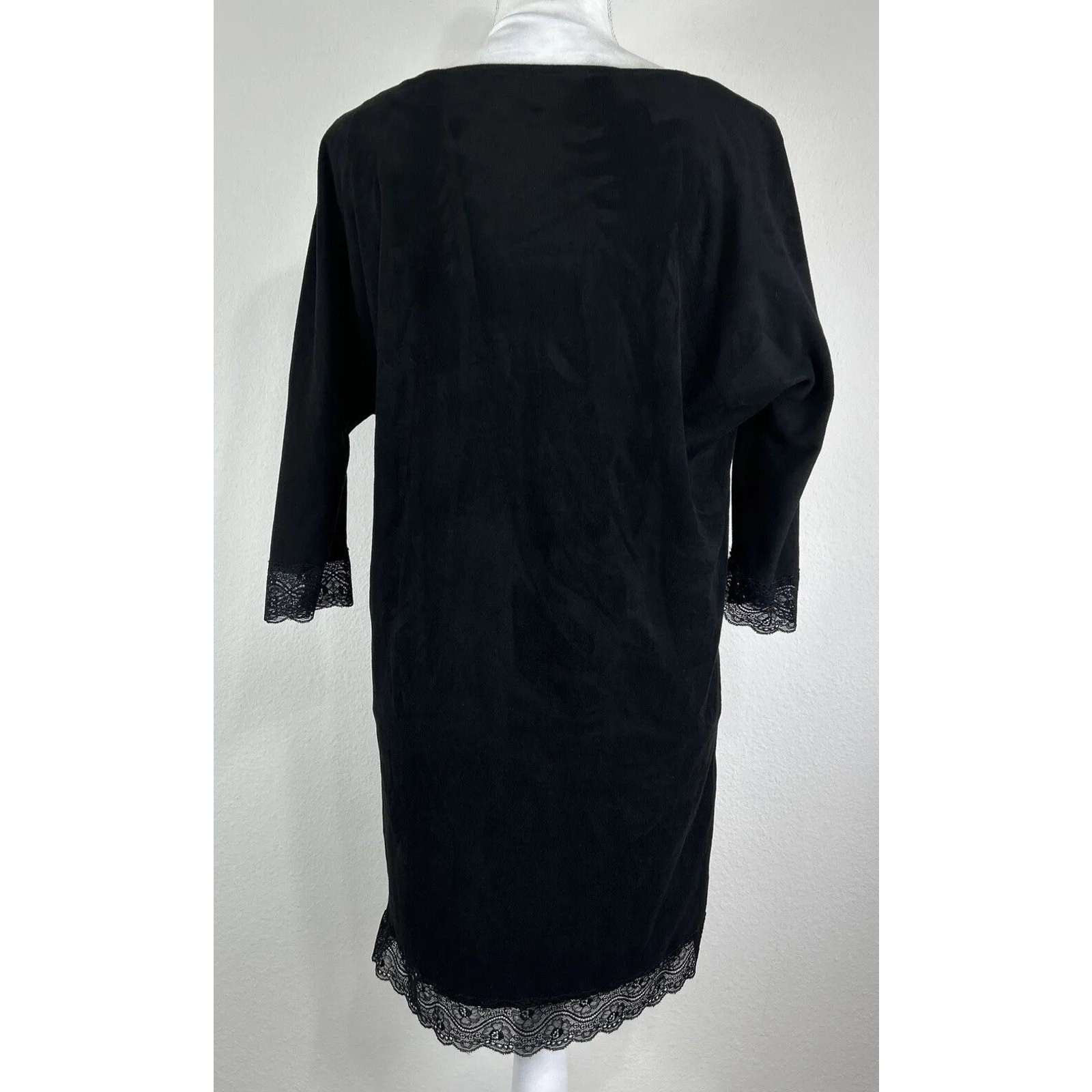 Zara Faux Suede Combined Lace Shift Dress Mini Black LBD Tunic Size Medium