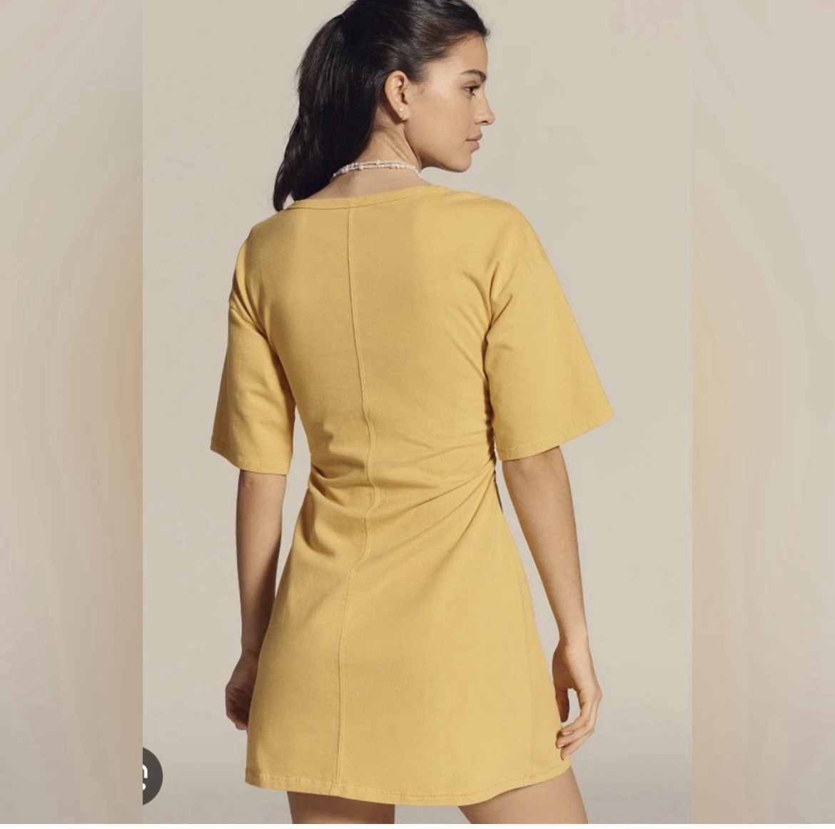 Daily Practice Field Day Gold Yellow Sinch Detail Crewneck Cotton T-Shirt Dress