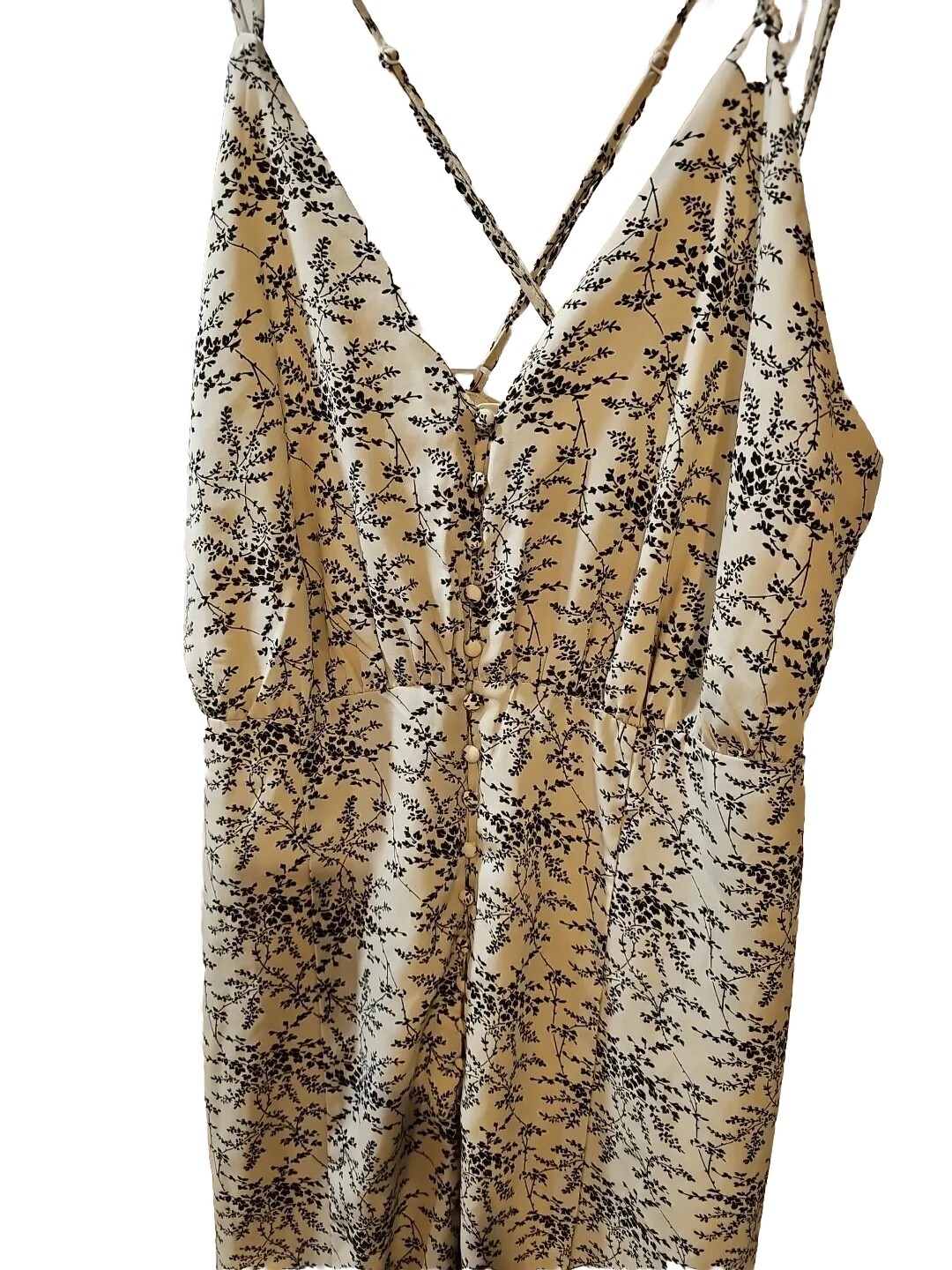 Mod Ref Women’s Maxi Dress Large Spaghetti Strap Covered Buttons Tan and Black