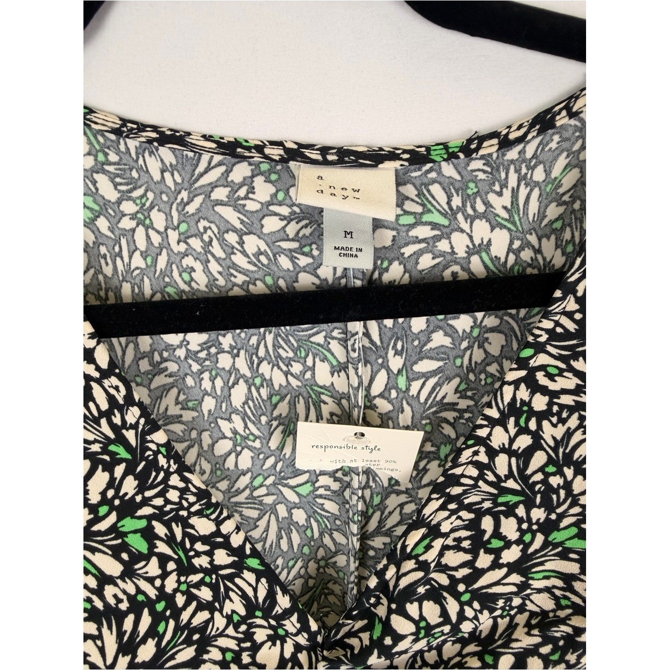 a new day Black Floral High-Low Midi Dress with Puff Sleeves Sz M
