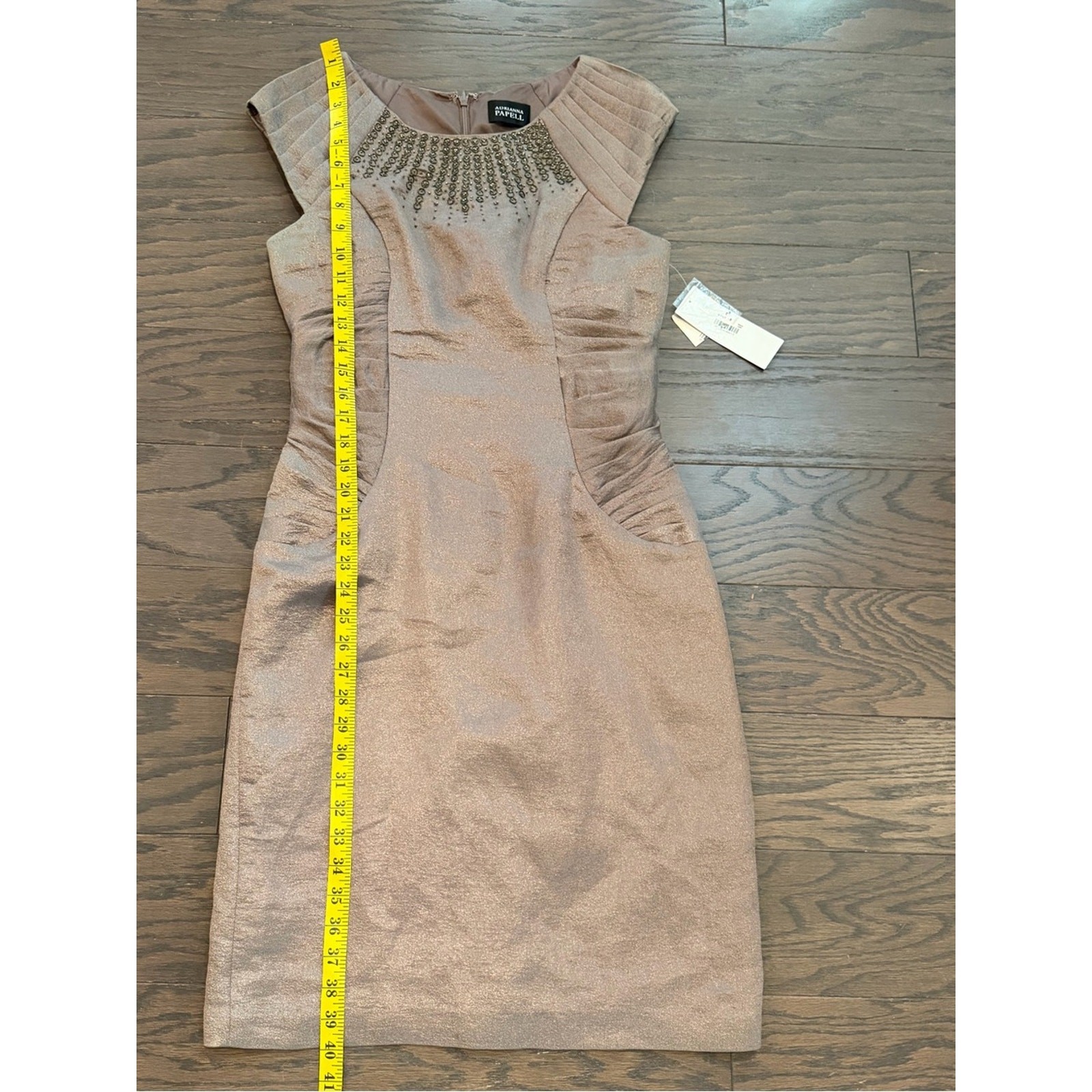 Adrianna Papell Iridescent Mocha Brown Embellished Sheath Dress – Size 10 NWT