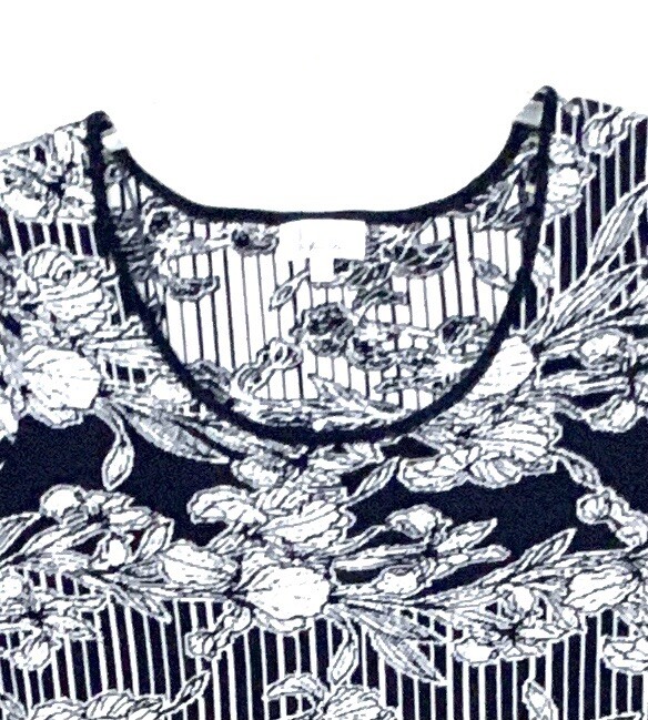 Signature by Robbie Bee Dress Size Large Knit Floral Navy Ivory S/S NEW