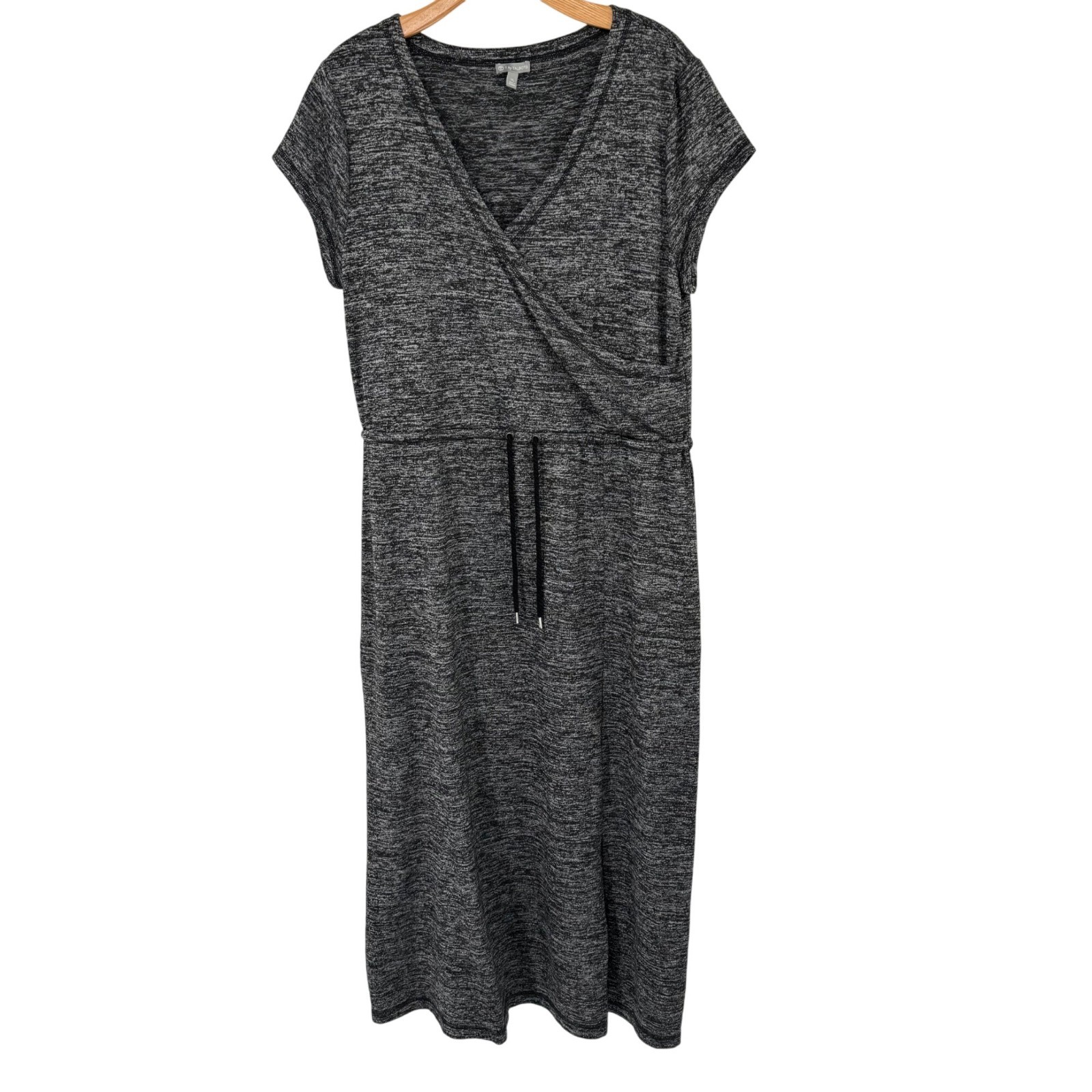 T By Talbots Womens Marled Soft-Drape Jersey knit Drawstring maxi Dress size XL