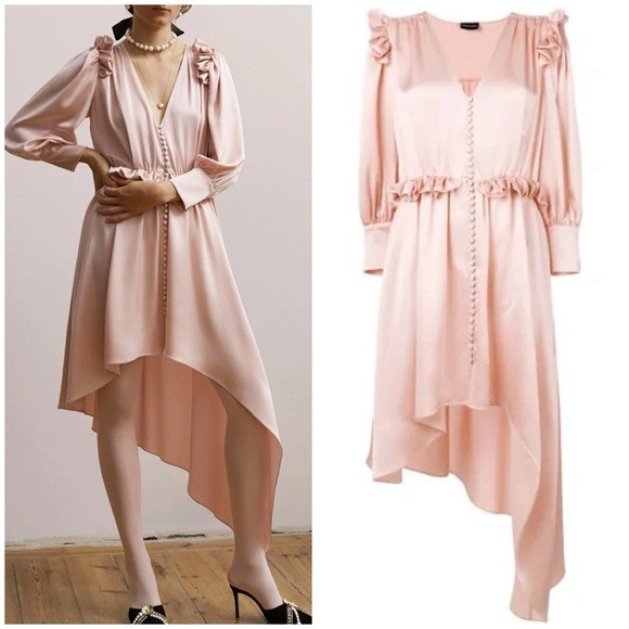 NWT Magda Butrym Tarragona Dress Ruffled Silk Satin Button Front Sz 36