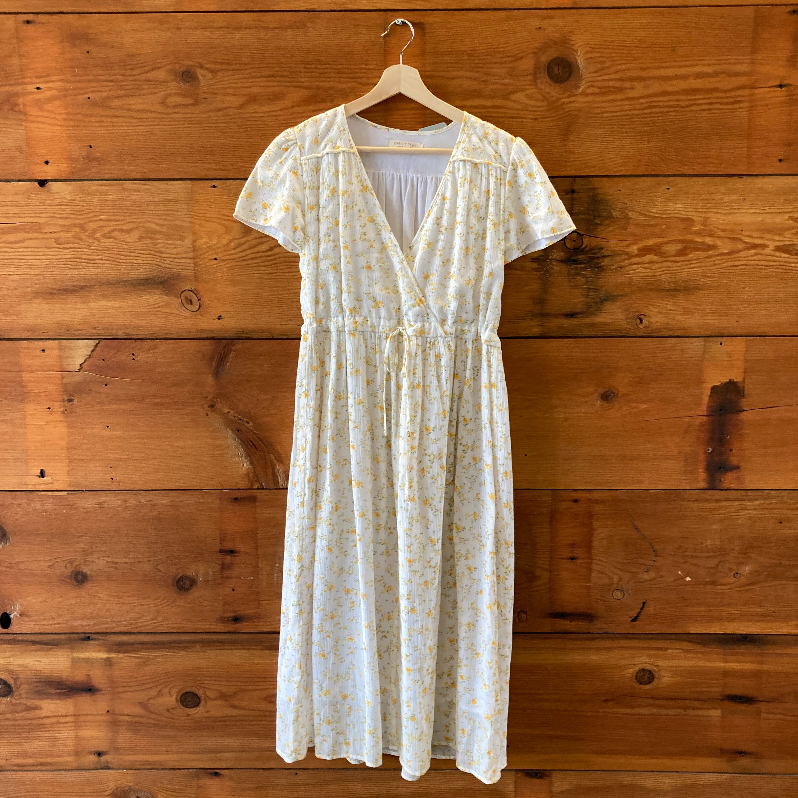 Christy Dawn White & Yellow Floral Gauze Cotton Maxi Dress – Size M – 0805AY