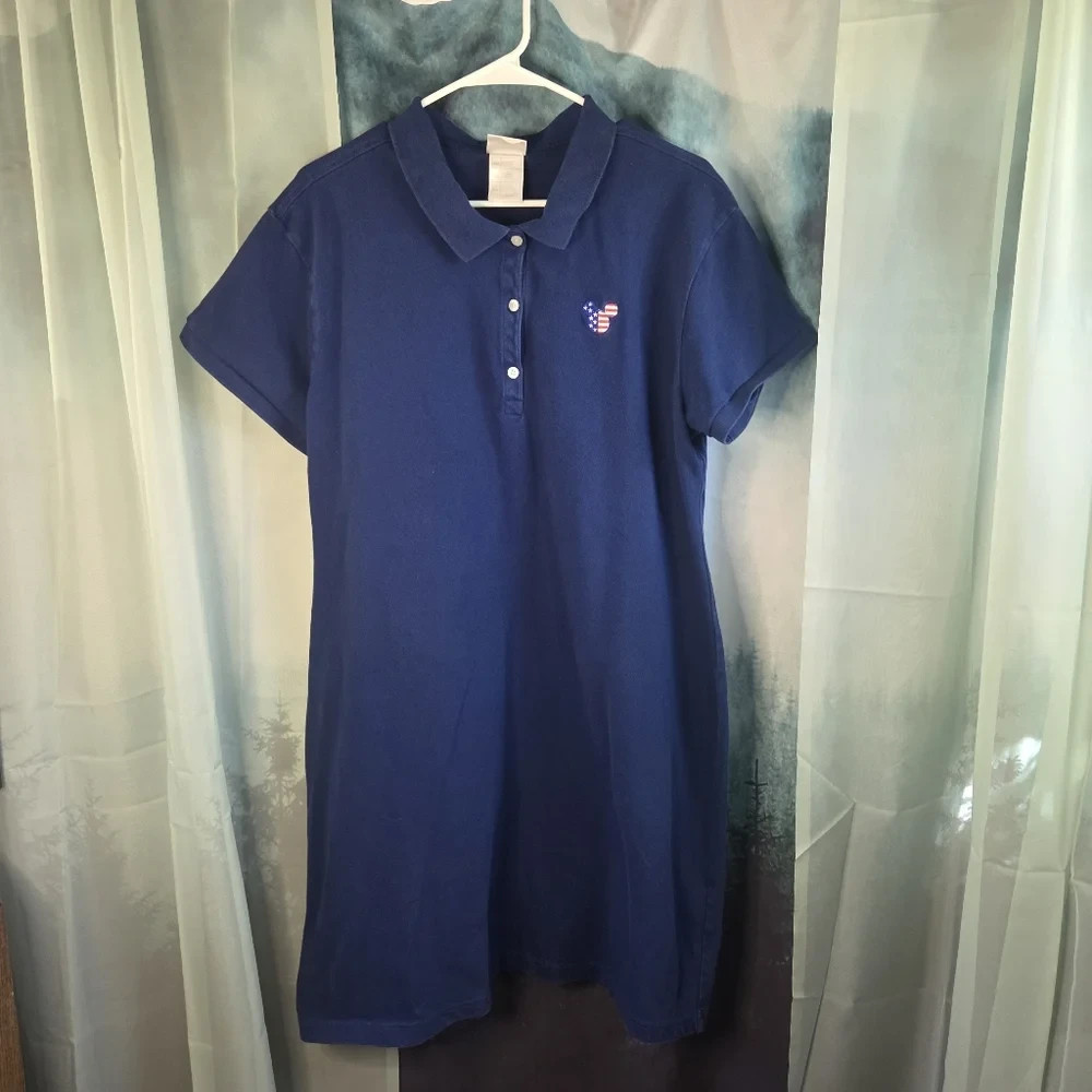 Disney Womens Blue Polo Shirt Dress with Mickey Flag Size XXL