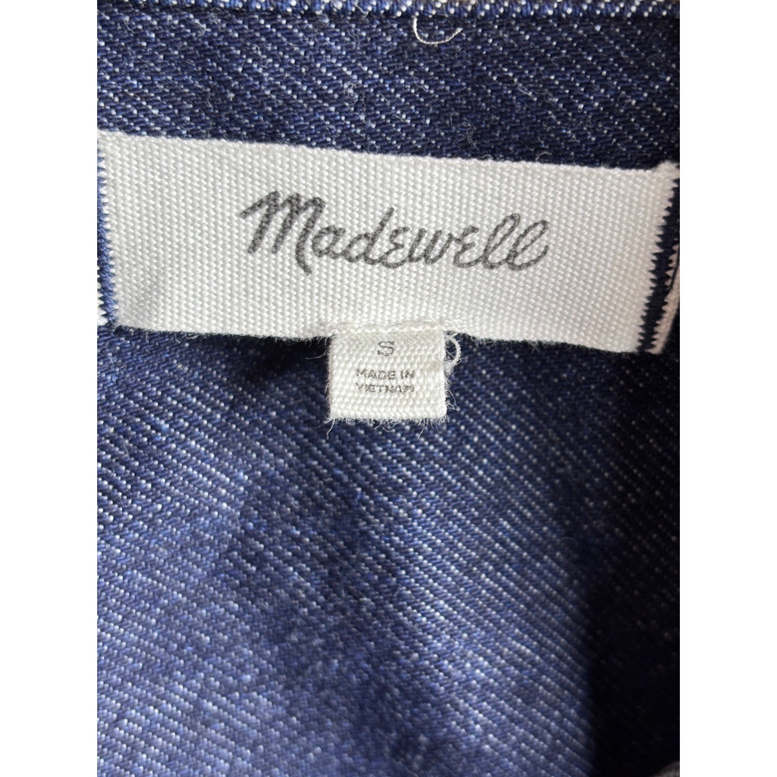 Madewell Denim Short Sleeve Mini Shift Dress Blue Indigo Cotton Pockets Size S