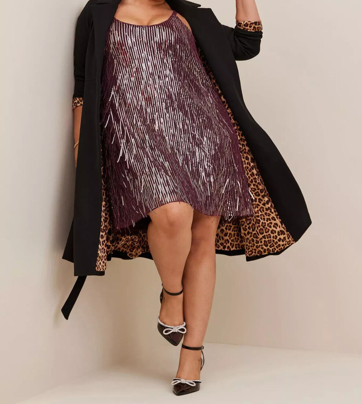 Torrid Mini Sequin Fringe Shift Silhouette Dress Purple 4 4X 26 #A99768