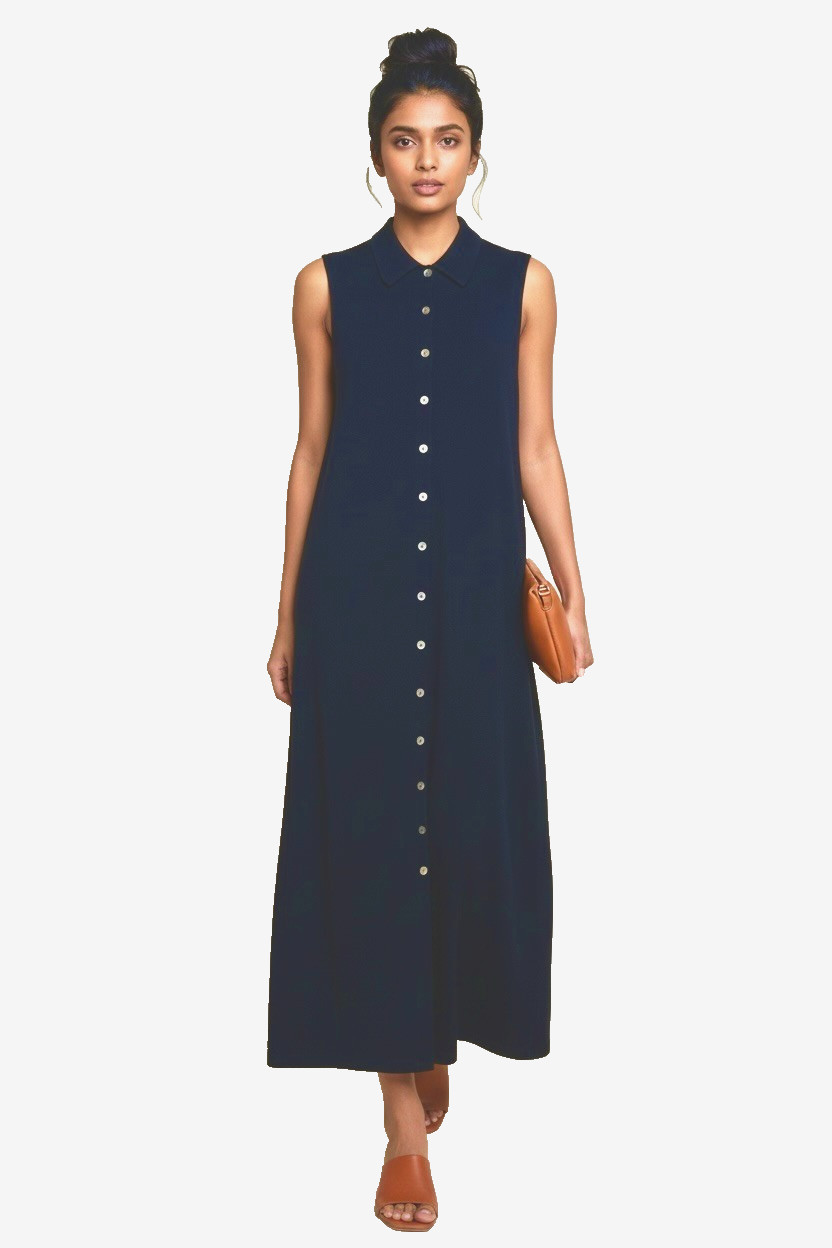 VTG Valerie Stevens Merino Wool Maxi Dress Navy Blue NWT Mother Of Pearl