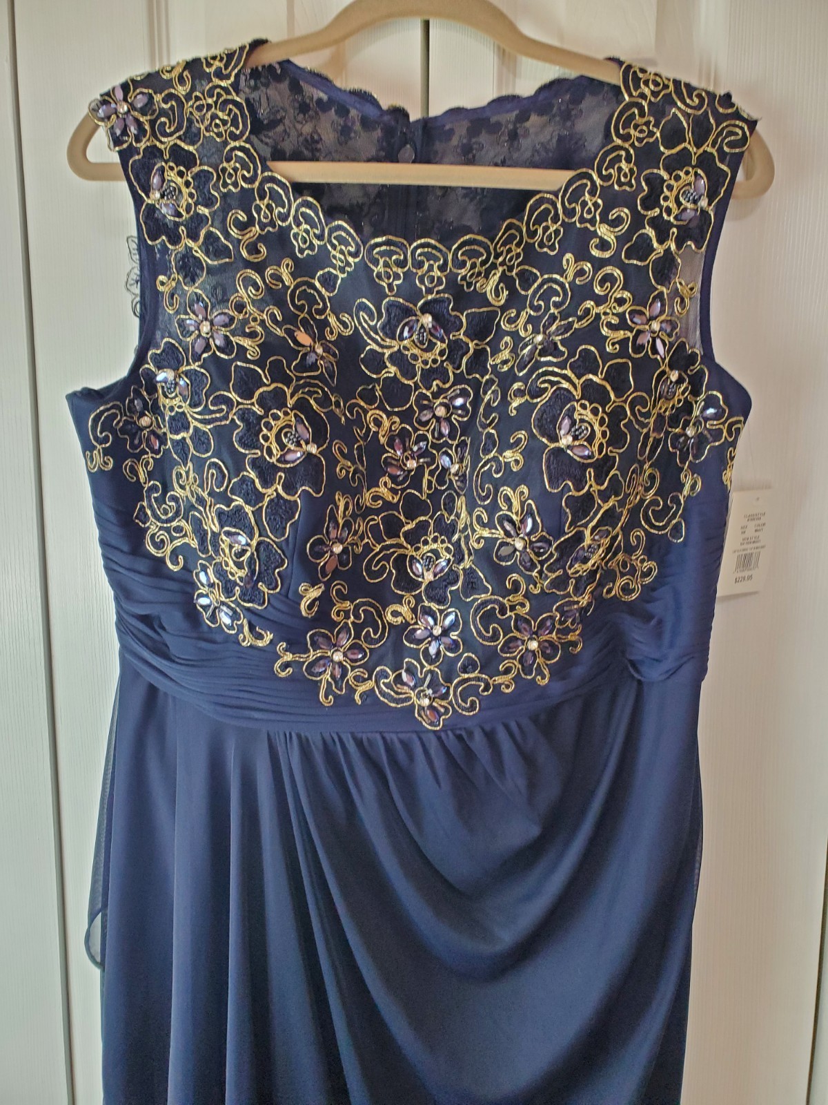 Decode 1.8 Formal Maxi Gown Dress Navy Size 16W Cap Sleeves Embroidered Top Mesh