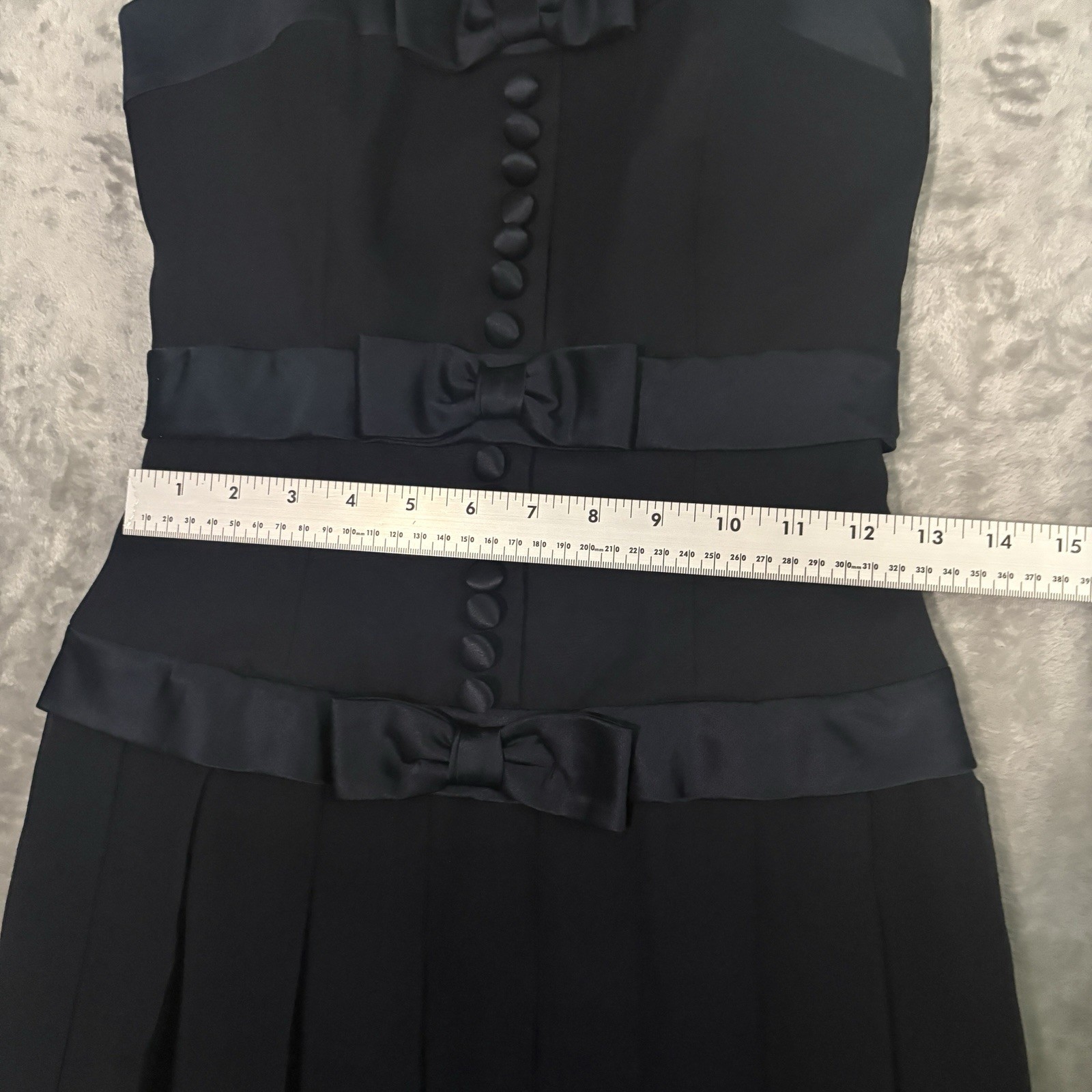 Y2k Silk Dress Navy Pleated Button & Bow 4 Kathryn Conover Chiffon Cocktail Mini