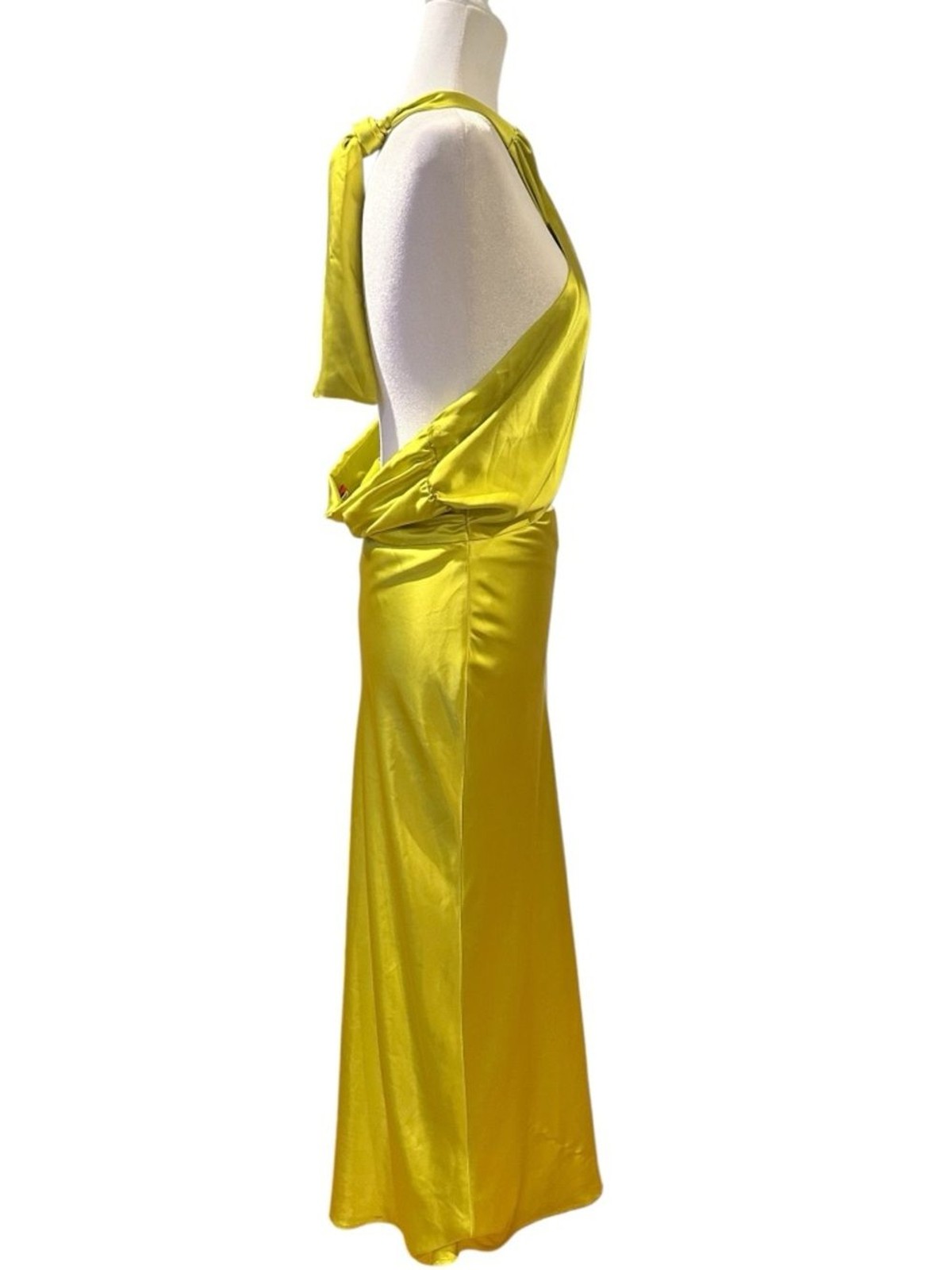 SIMON MILLER Satin Halter Chartreuse Prom Wedding Guest Long Slip Dress 10