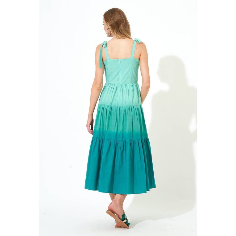 Oliphant NEW Tie Strap Button Cotton Poplin Midi Dress in Ombre Green – Size XS