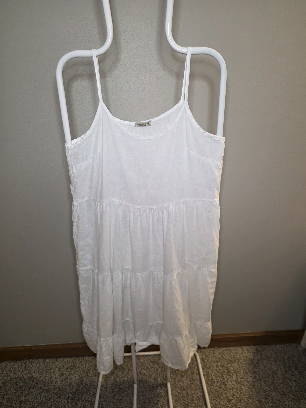 Valentina Naldi Women’s White Linen Tiered Ruffle Mini Dress Sz S Made In Italy