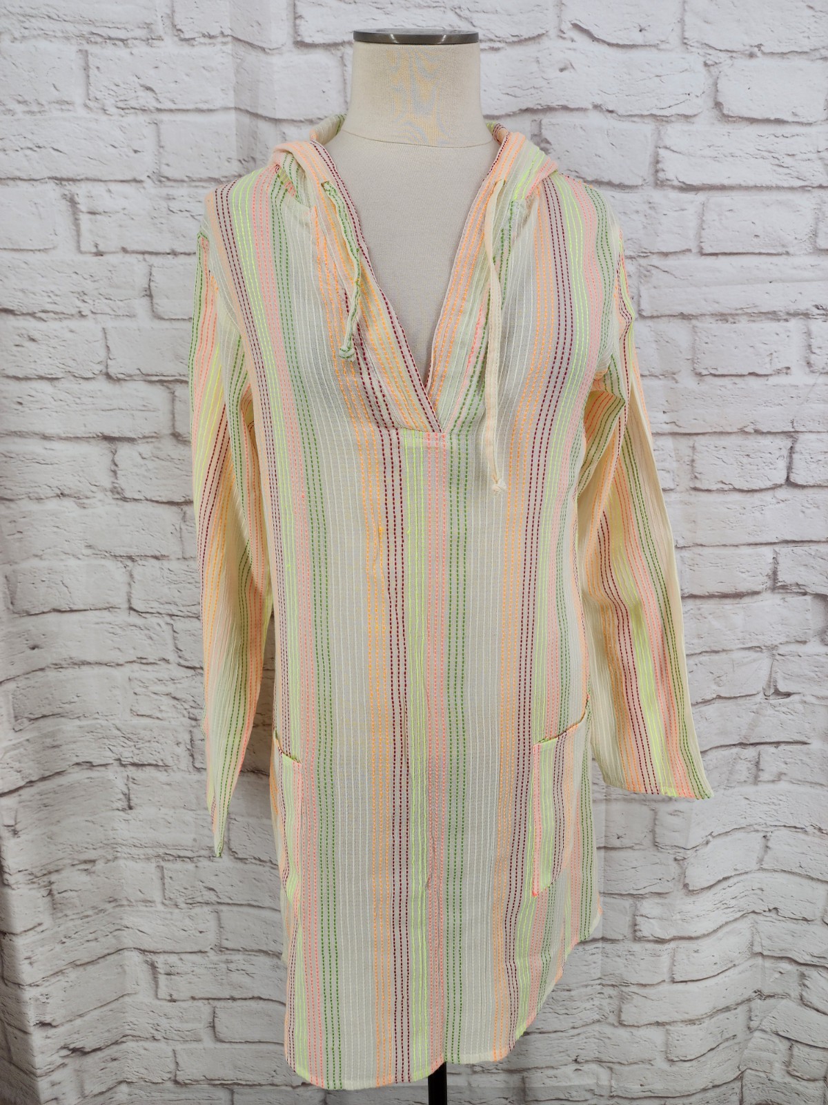 Raya Sun Dress Beach Coverup Embroidered Boho Cali Girl Surfer Hood Size Medium