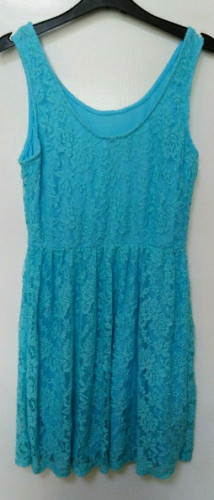Iris Design Inc Dress Lined Turquoise Blue Lace sleevless Summer Size S
