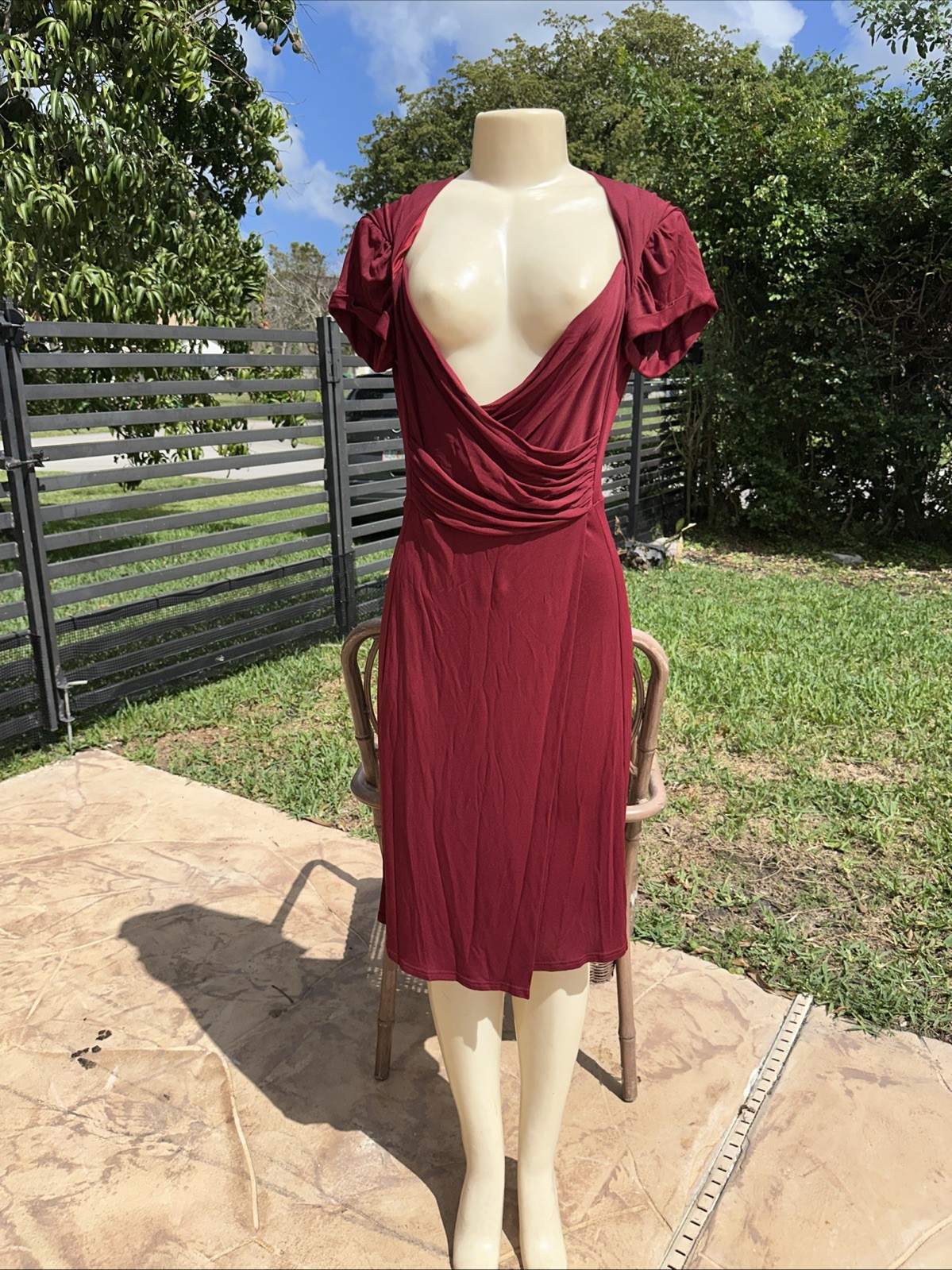 CELINE DEEP CRAMBERRY RED CASUAL STRETCH CAP SLEEVE DRESS Sz 40 MADE IN ITALY
