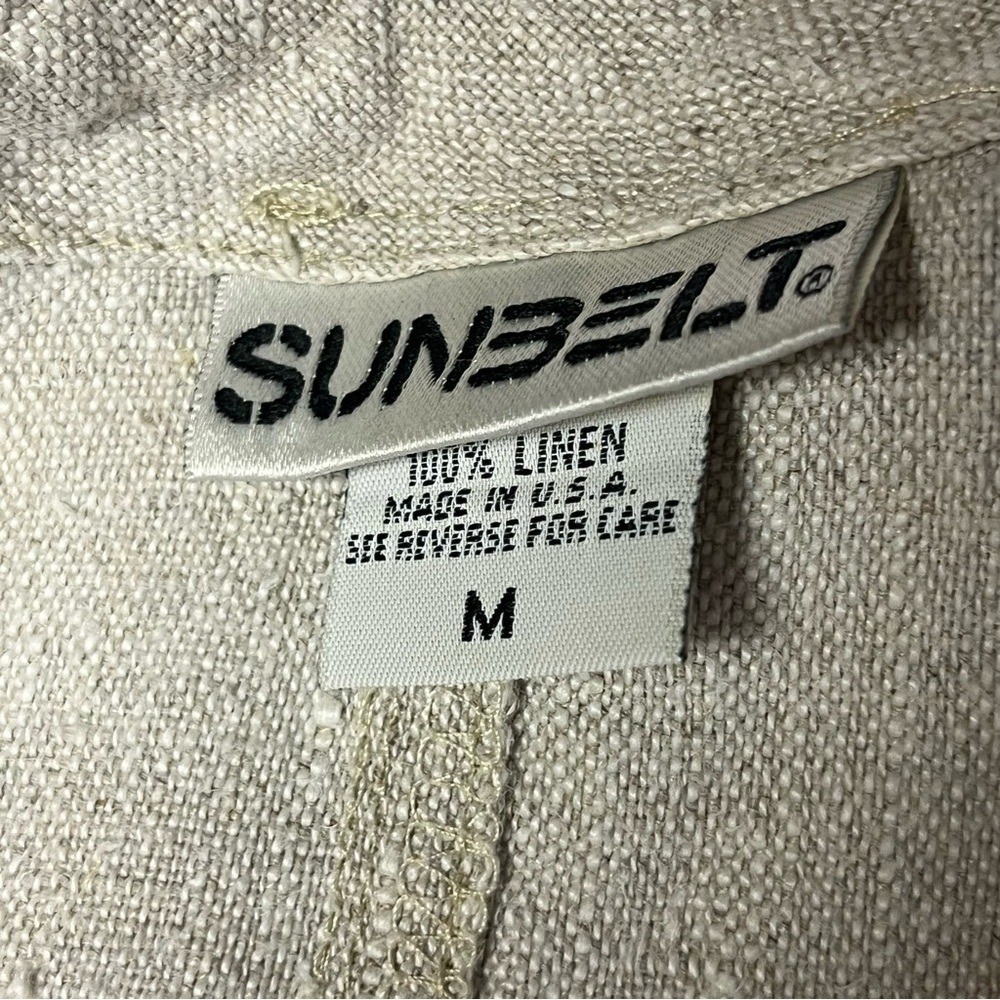 Sunbelt Beige Linen Shift Dress Summery Rustic Minimalist Medium Pockets Classy