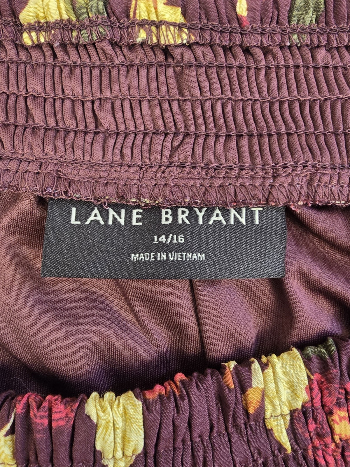 Lane Bryant Purple Floral Smocked Square Neck Belted Lined Midi Dress 14/16