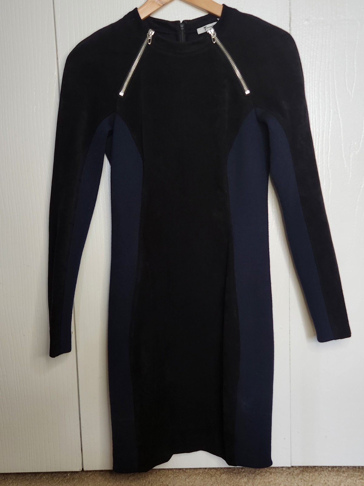 T By Alexander Wang Long Sleeve Scuba Zipper Dress Colorblock Blue Black Size 6