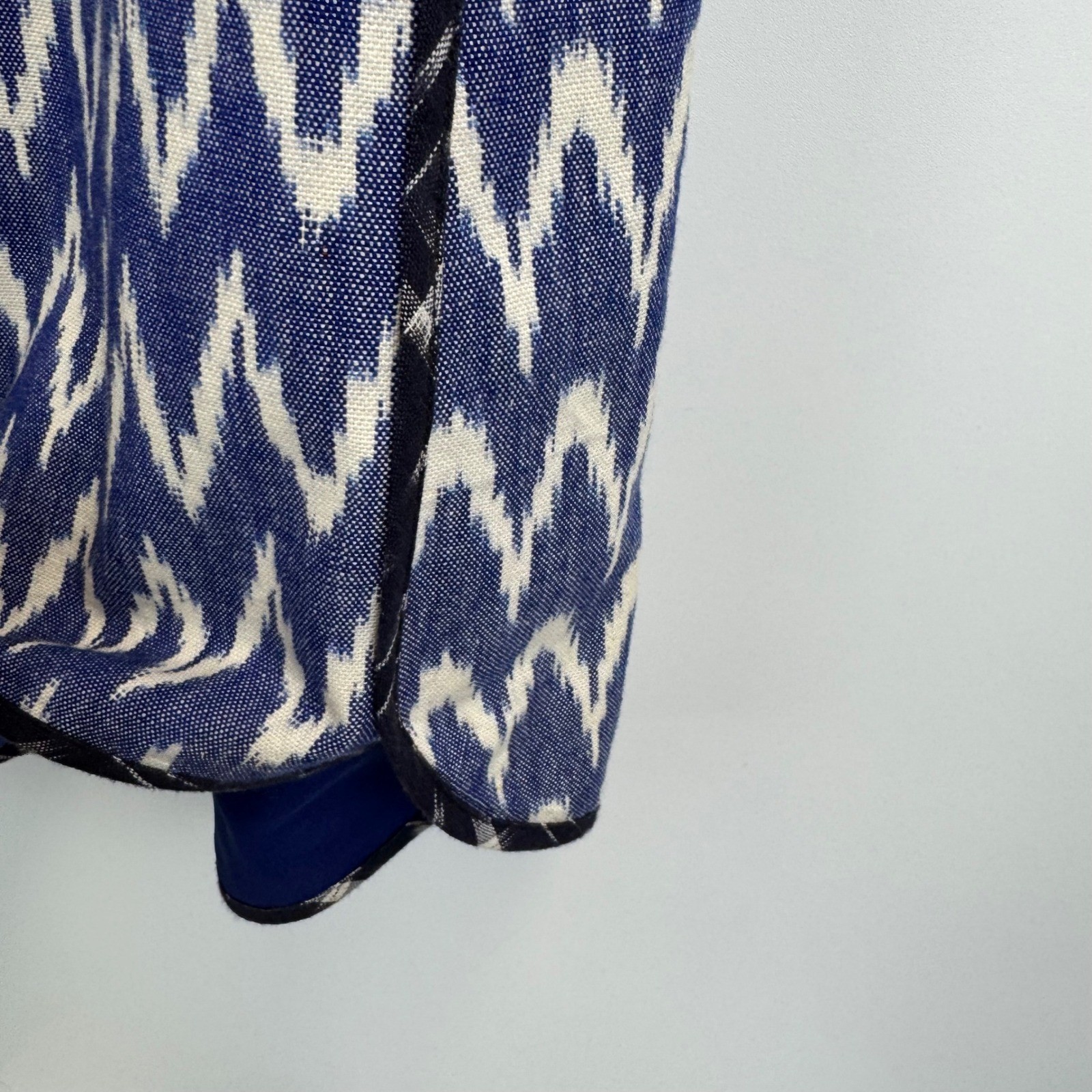 J.Crew Blue White Ikat Chevron Cotton Shift Dress Split Neck Womens 2 RN77388