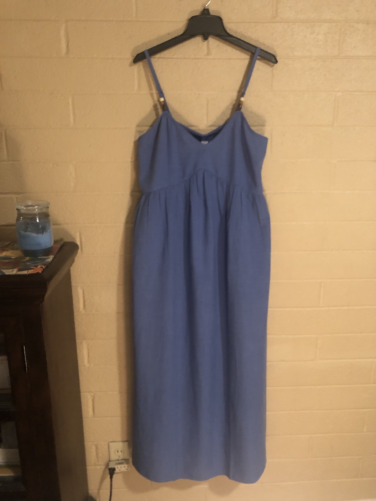 OLD NAVY size Large Chambray A-line Sundress, Blue Washable Cotton/Rayon blend