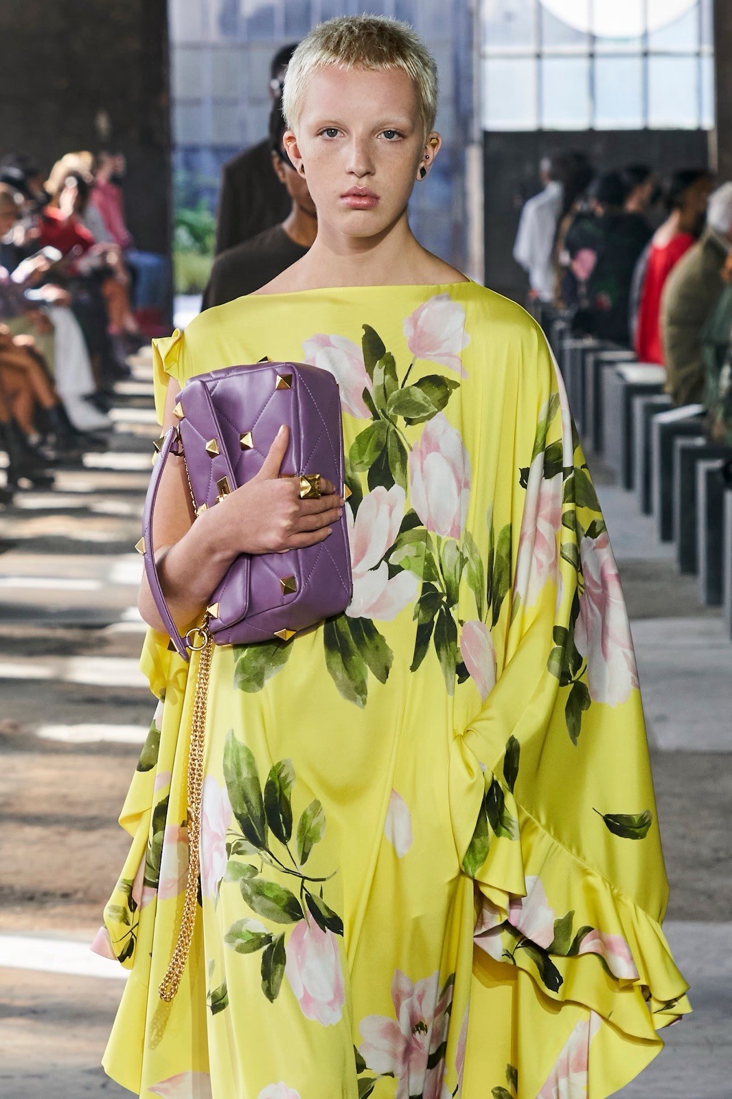 VALENTINO RUNWAY YELLOW FLORAL RUFFLE DRESS IT 40