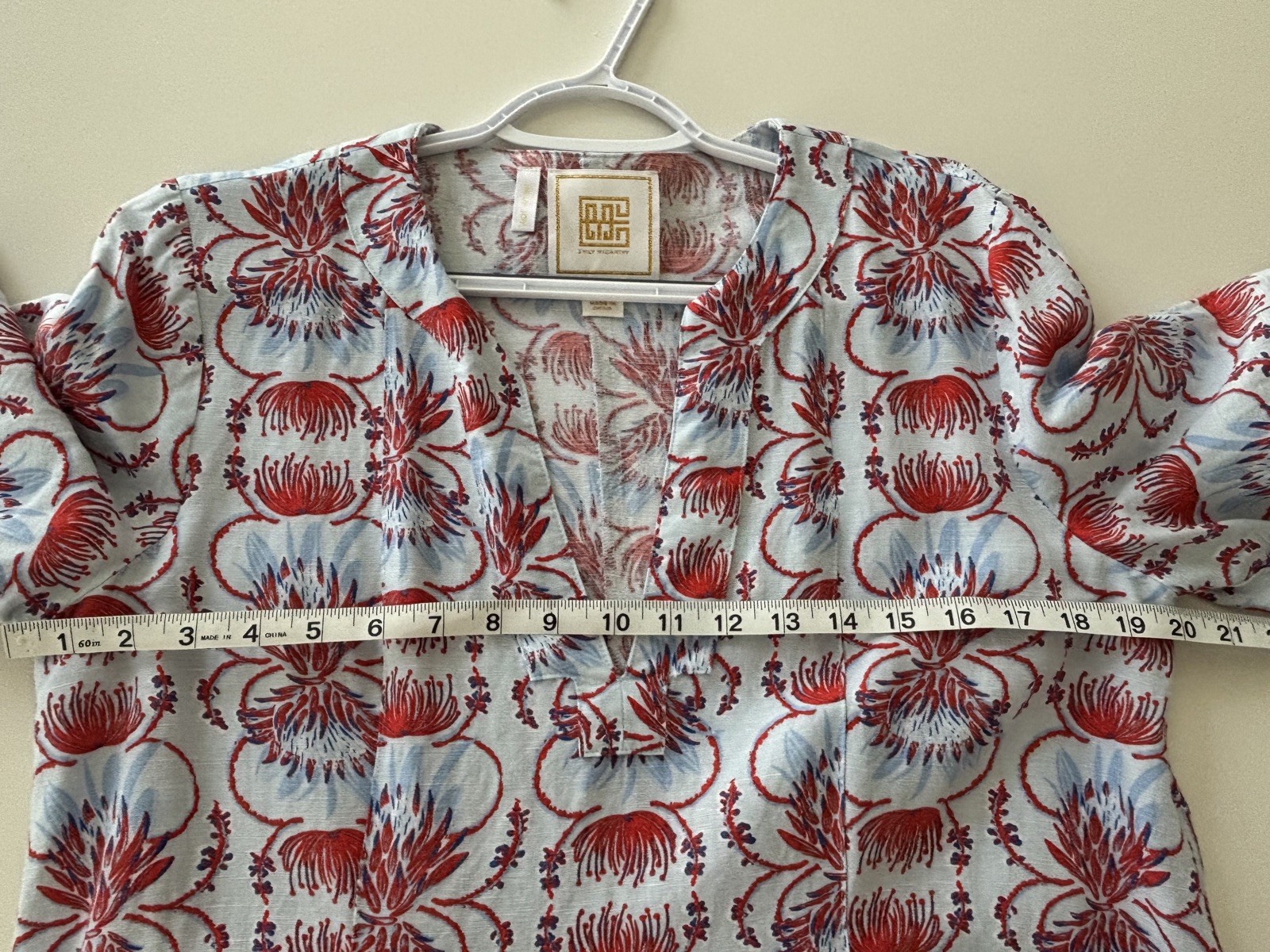Emily McCarthy Swing Dress Size Medium Linen Blend Red Blue Floral Boutique