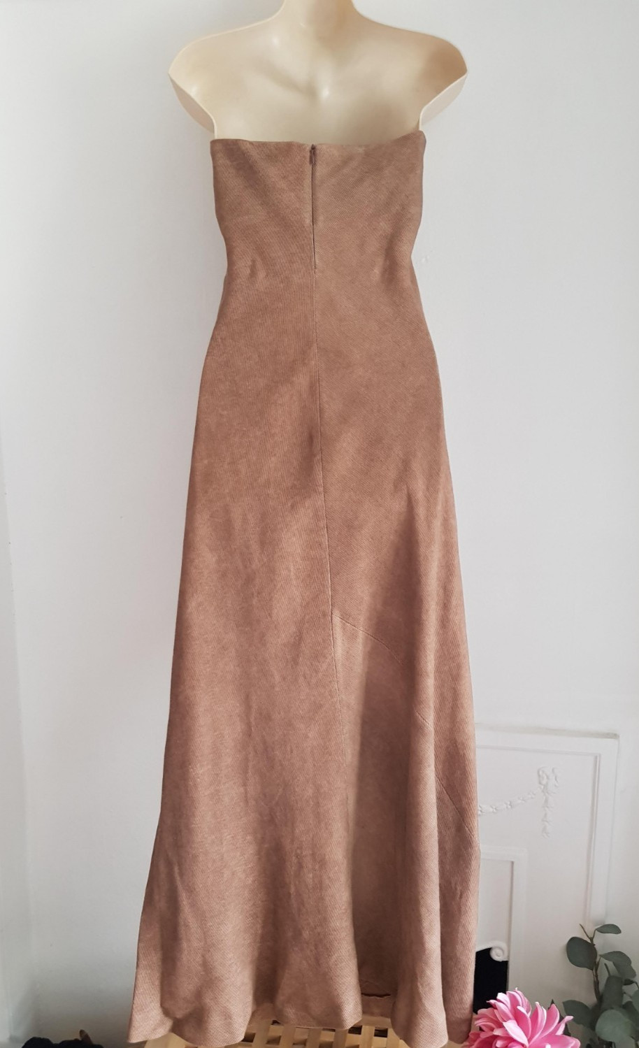 Zara Brown Textured Maxi Dress, UK Size M 10-12 Linen Pockets