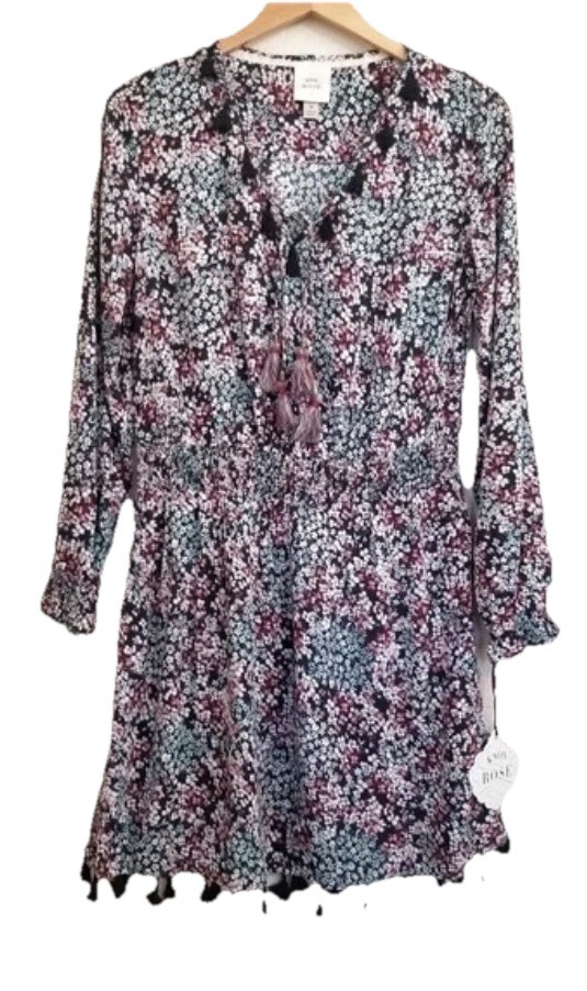 NWT KNOX ROSE Vintage Boho Purple/Blk Tassles Waist Dress Size M Ship TOMOR❗️