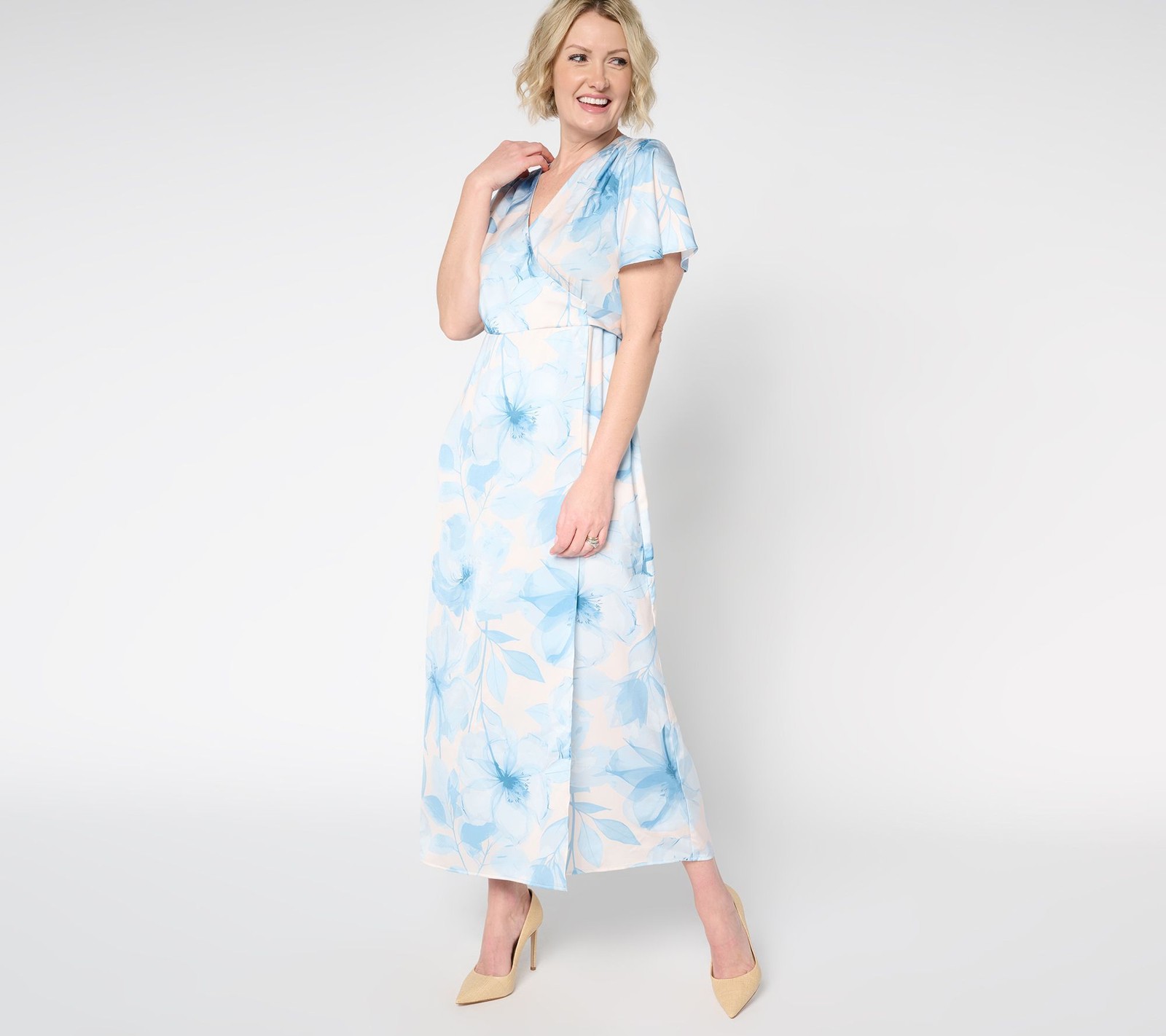 Me by Jennie Garth Women’s Dress Sz XL Camellia Printed Faux Wrap Blue A685444