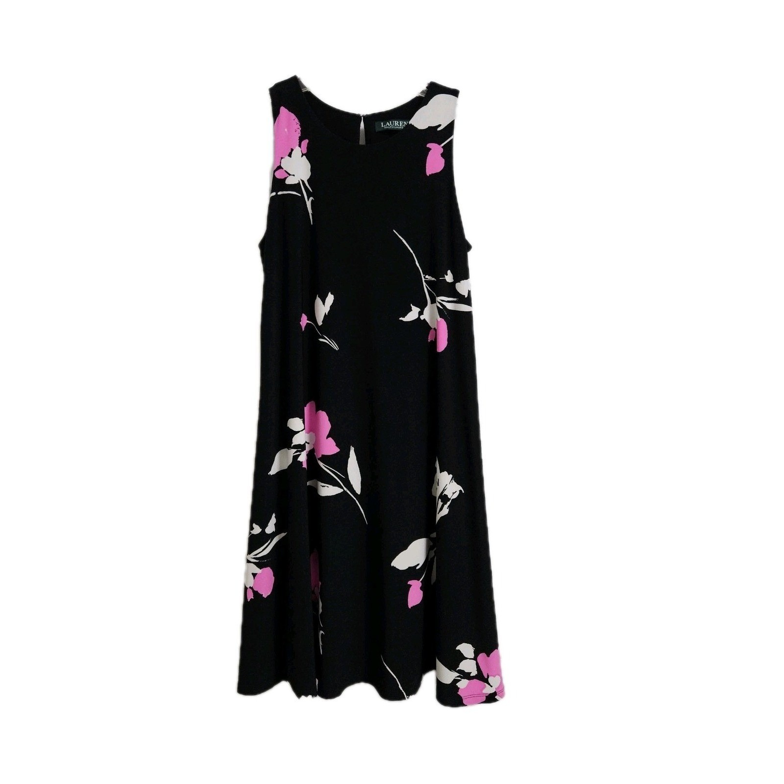 Lauren Ralph Lauren Dress Womens 6 Black Floral Sleeveless Shift Preppy Classic