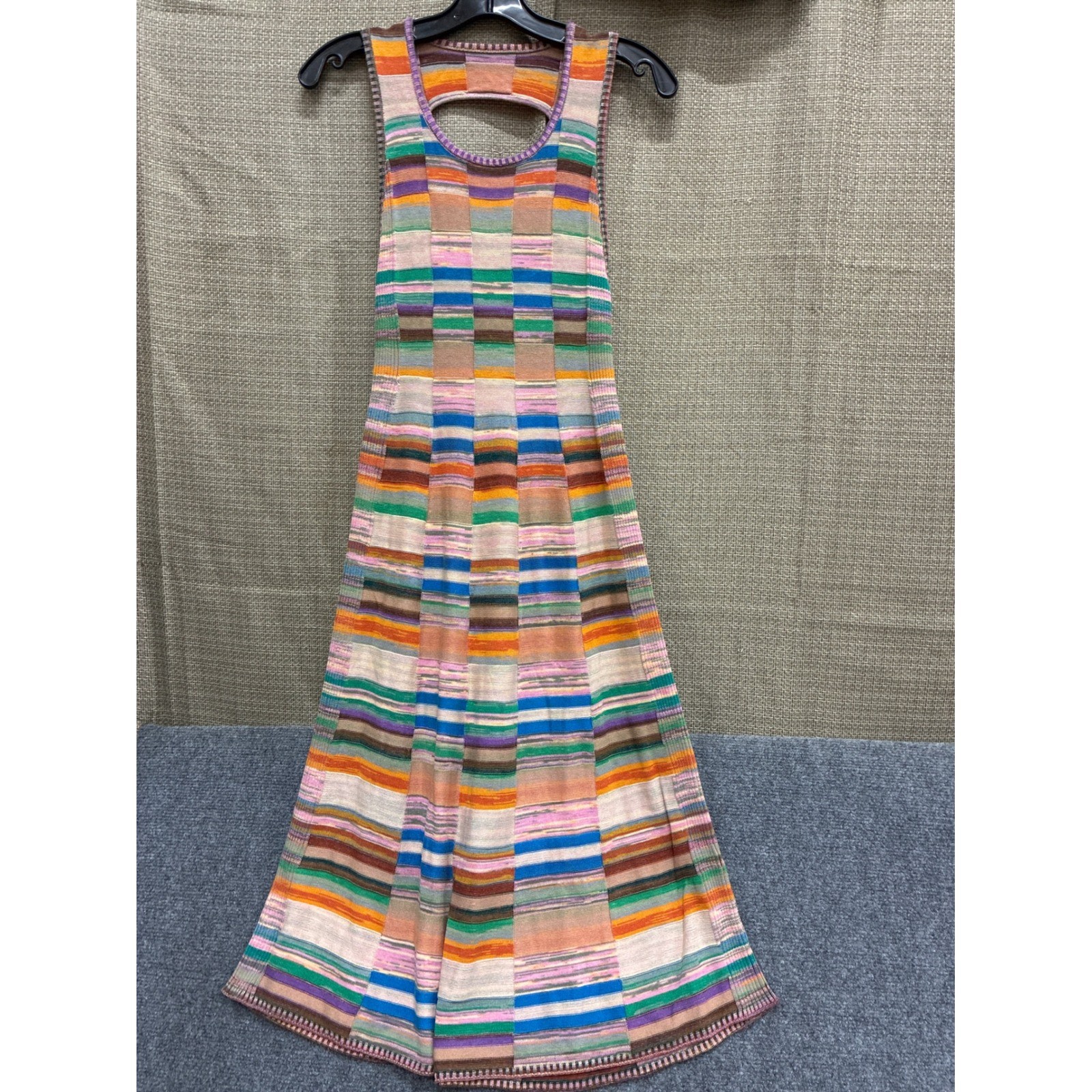 Anthropologie Daily Practice Knit Midi Dress Multi Color Striped Cutout Small