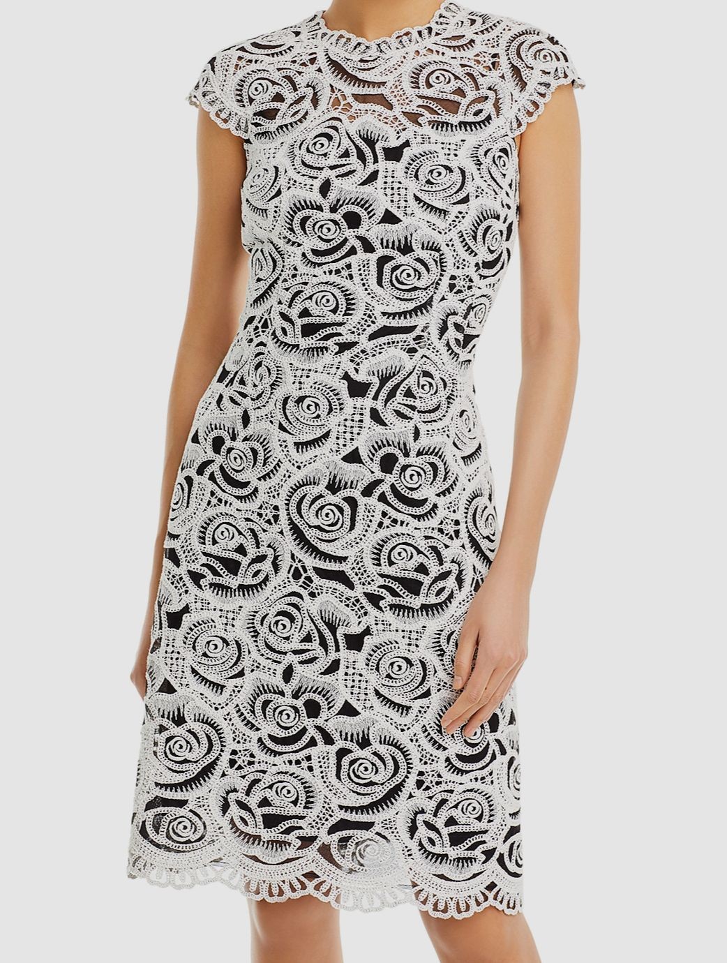 Teri Jon by Rickie Freeman Womens White Scroll Floral Lace Sheath Dress Size 14