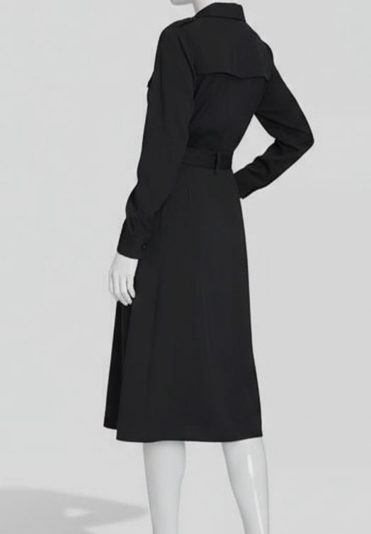 Halston Women’s Black Button-Front Stretch Logo Fit & Flare Trench Dress Size-14