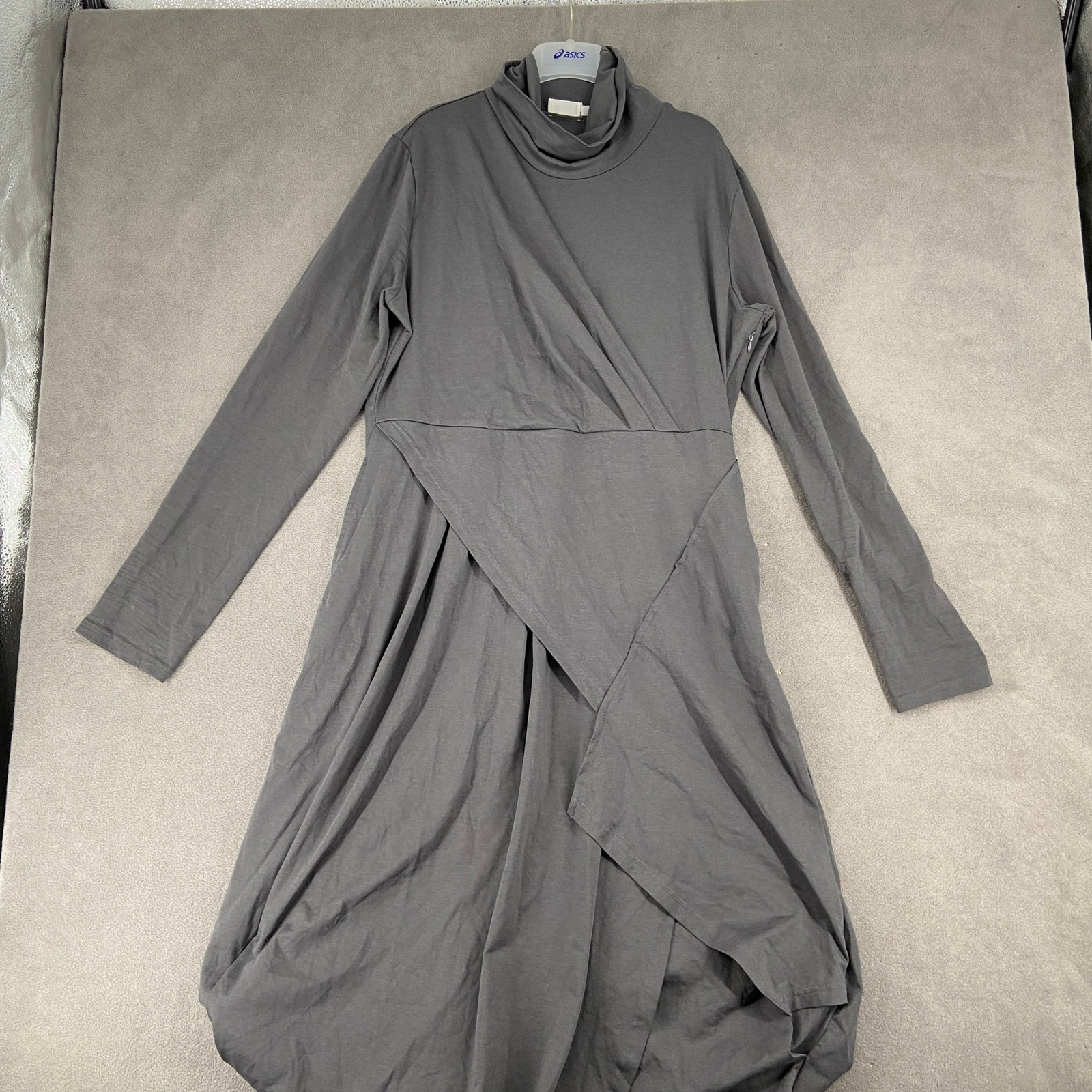 Modesees Charcoal Grey Asymmetrical Draped Maxi Dress Turtleneck Pockets XXL