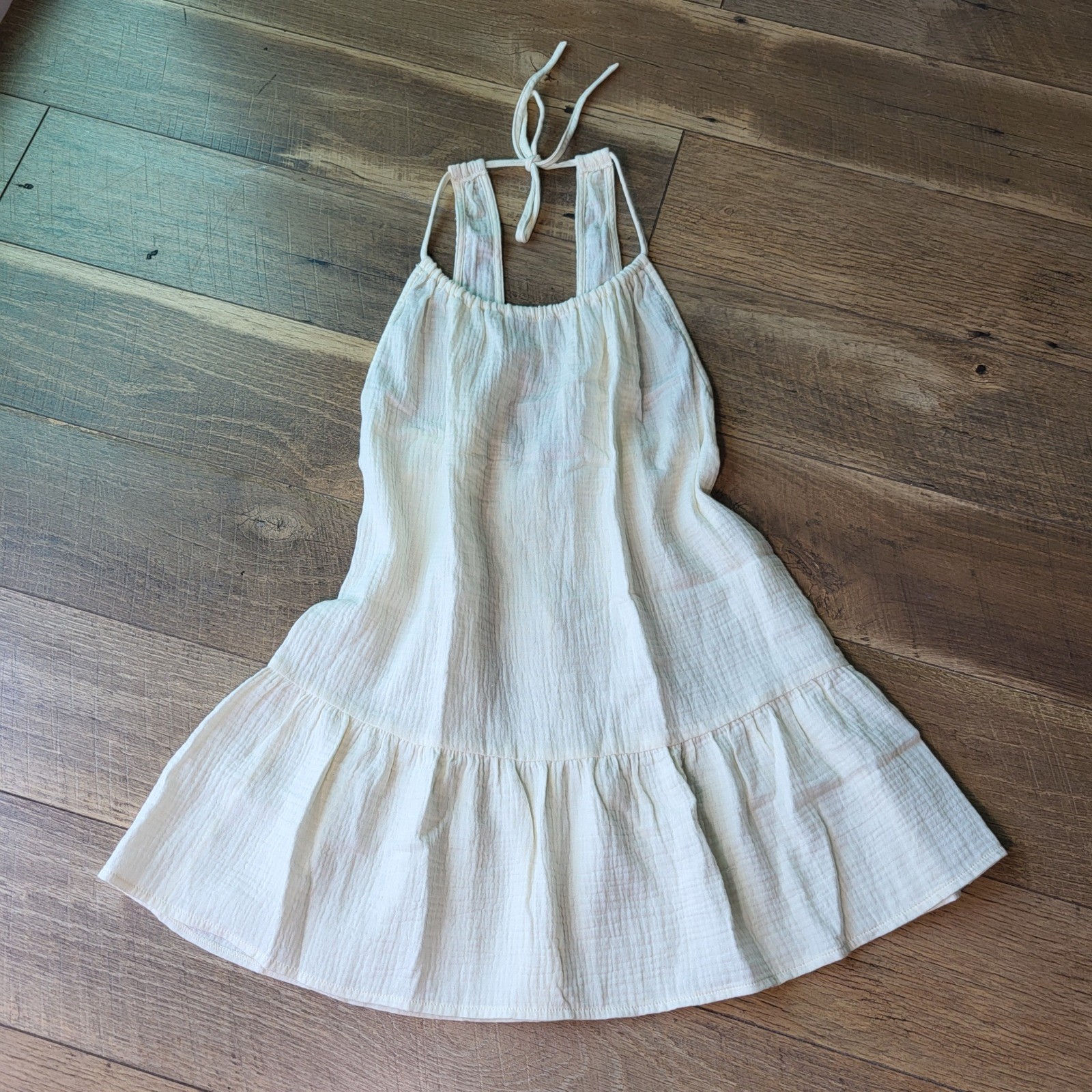 Xhilaration Womens Small Cream Gauze Halter Mini Dress Tiered Ruffle Sleeveless