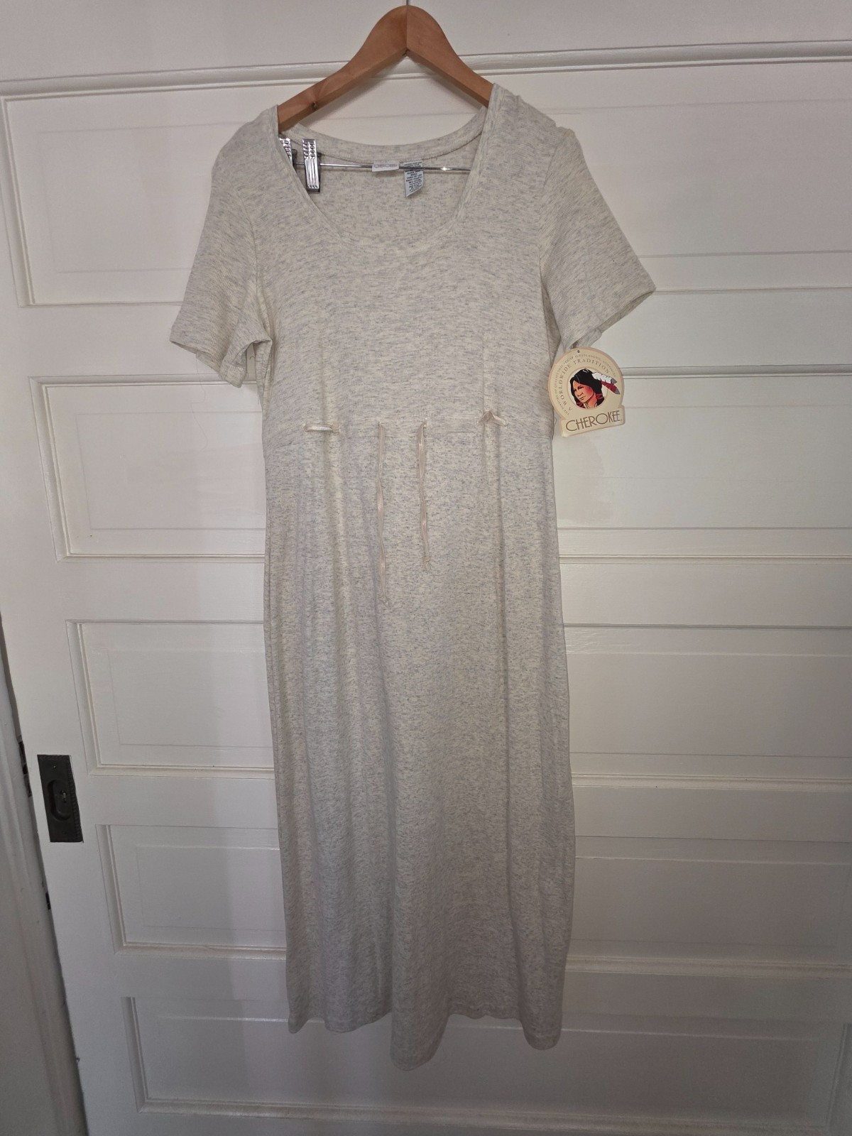 Cherokee Womens Medium Heather Oatmeal Maxi Dress Short Sleeve NWT Made USA