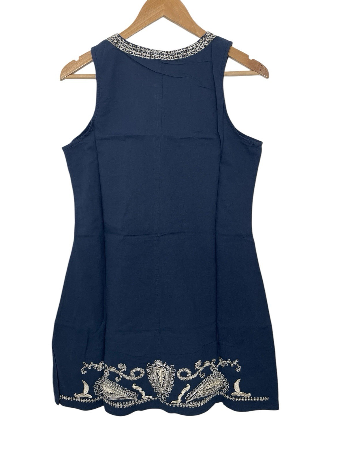 Cute Options Womens Medium Embroidered Paisley Blue Ivory Sleeveless Tank Dress