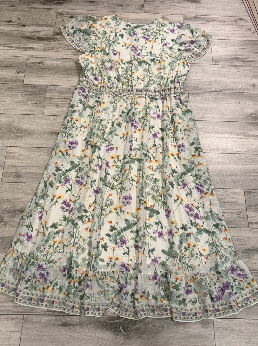 NWT 1X Max Studio Women’s Plus Size Multi-color Floral V-Neck Tiered Maxi Dress
