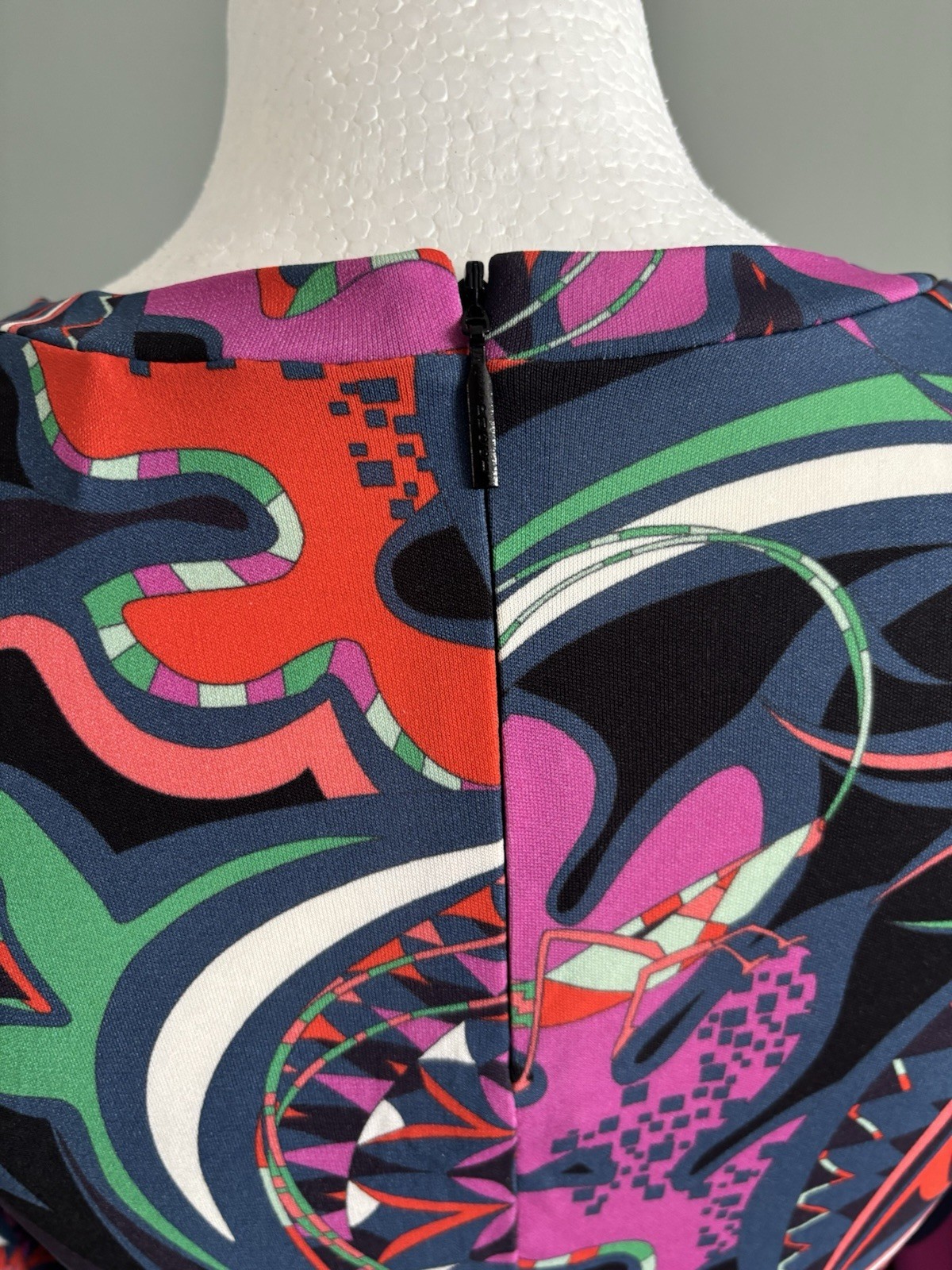 Emilio Pucci Multicolour Abstract Jersey Shift Dress Long Sleeve Knee 61RG44