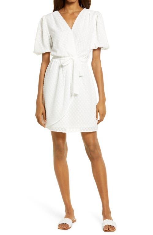 Fraiche by J Dot Jacquard Faux Woman’s Wrap Dress in White Size M