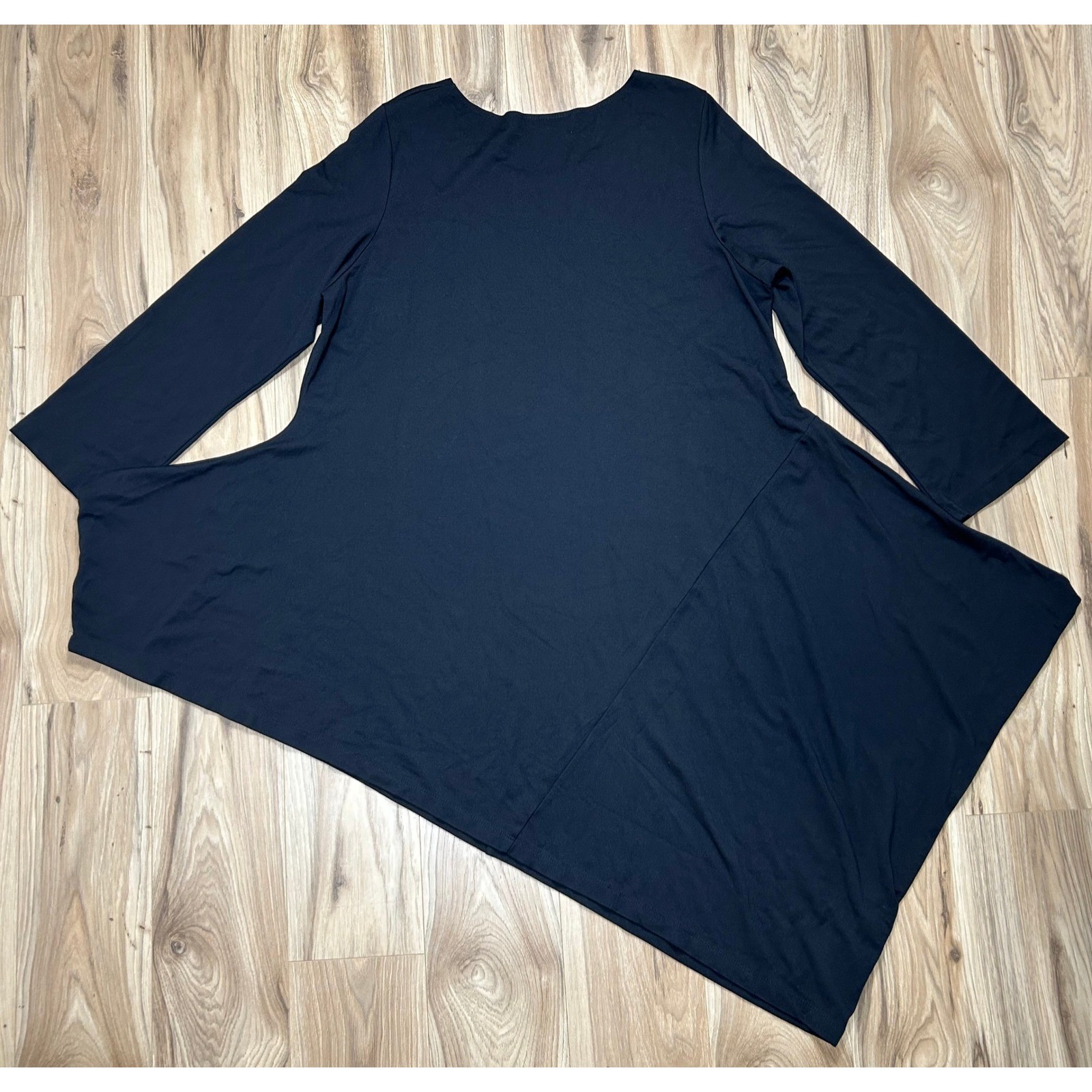Bryn Walker Tunic Dress XL Black Modal Blend Asymmetrical Hem L/S Lagenlook USA