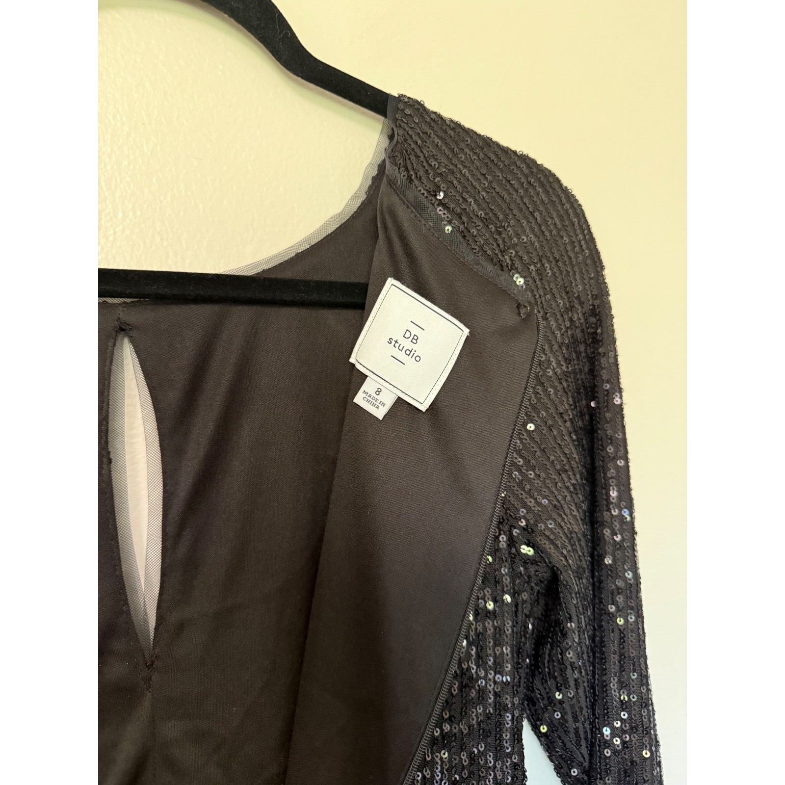 Black Sequin Long Sleeve Maxi Dress Shoulder Cut Out Side Slit Formal Gown