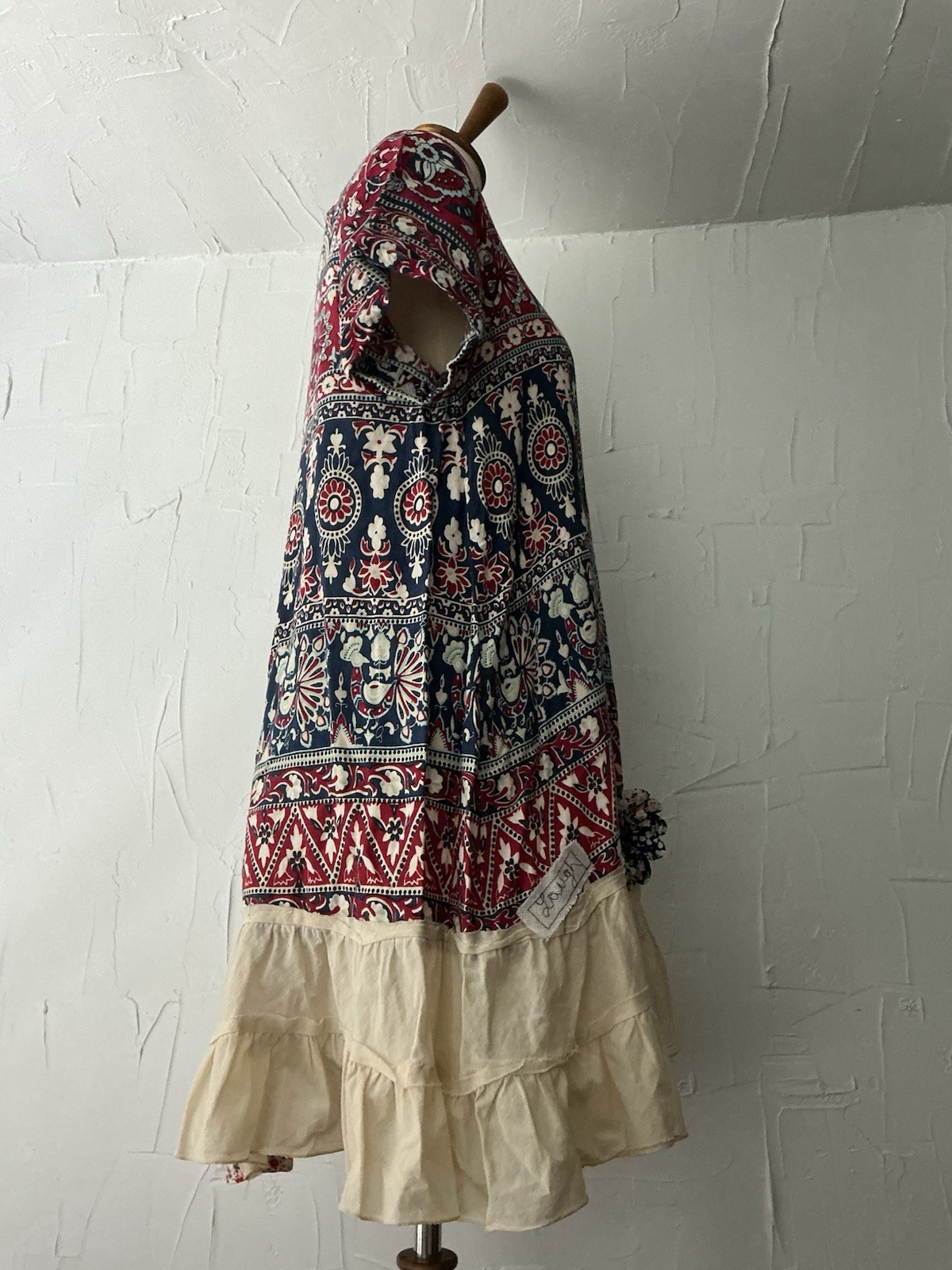 Unbranded Boutique Dress M Patchwork Ruffled Shift Mini Boho Cottagecore NWOT