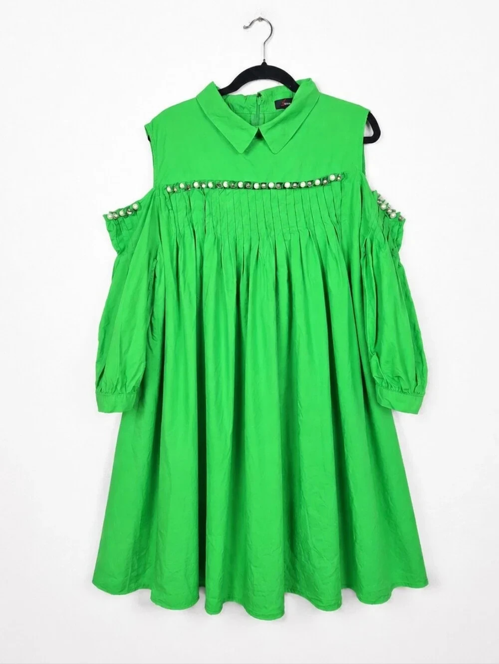 N By Nancy 3XL Kelly Green Jeweled Cold Shoulder Swing Babydoll Dress Plus
