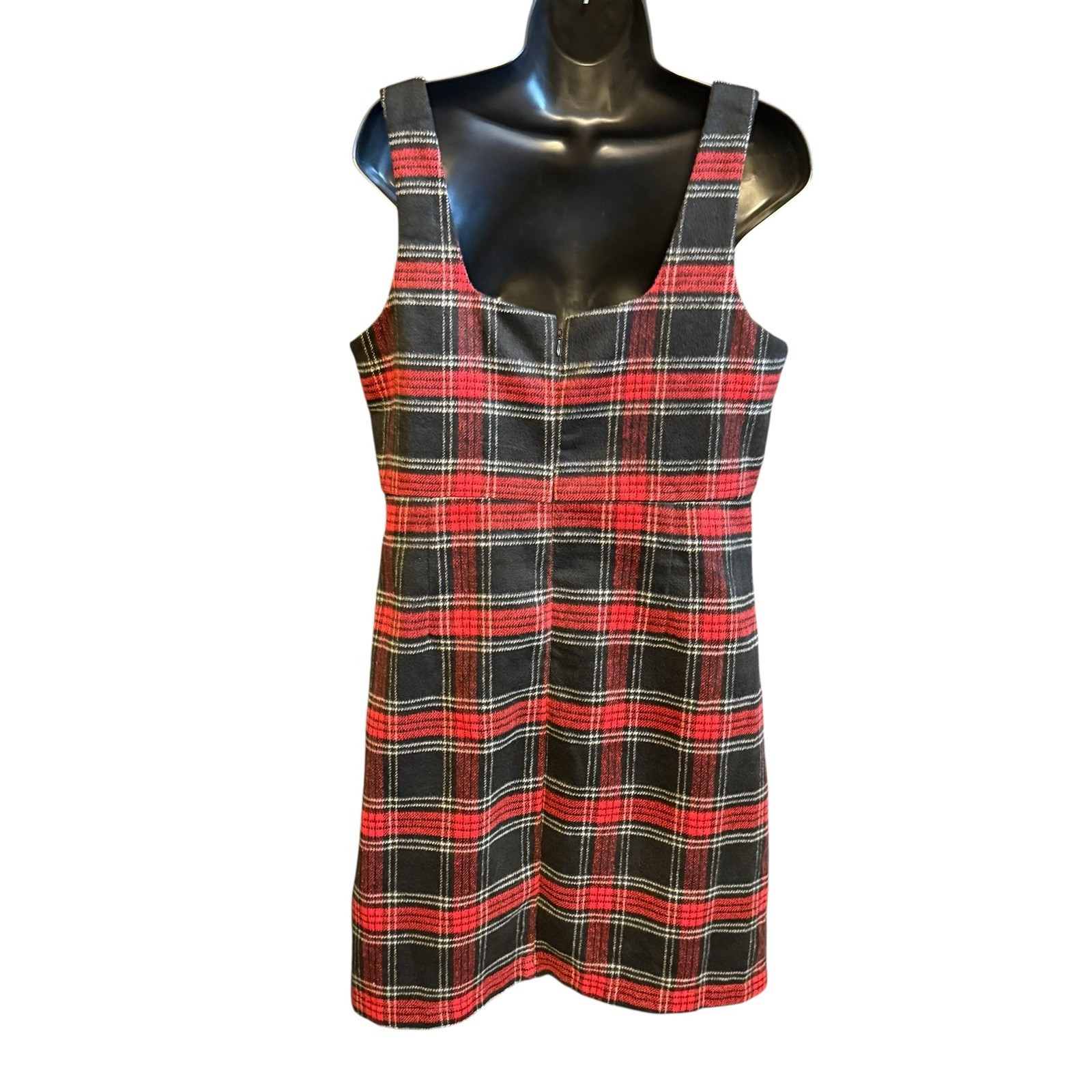 NEW Copper Key Dress Black Red Plaid Square Neck Jumper Zip Above Knee Size L