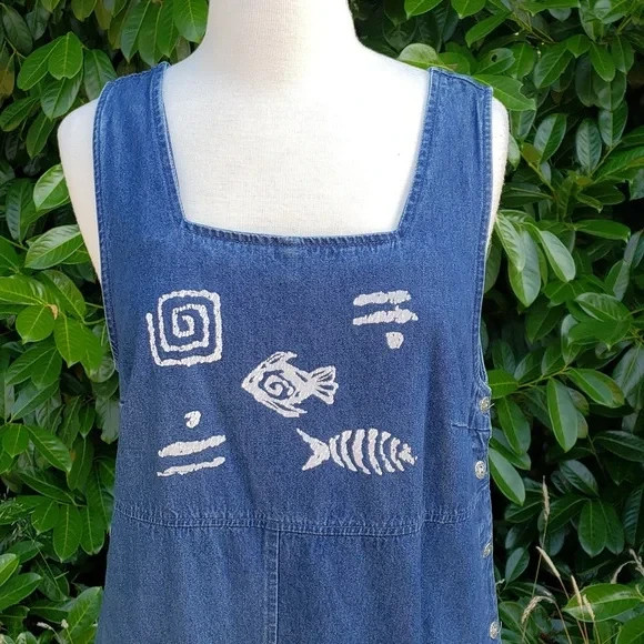 BluE J. Denim Sleeveless Maxi Dress with Fish Motif Made In Sri Lanka Size Med