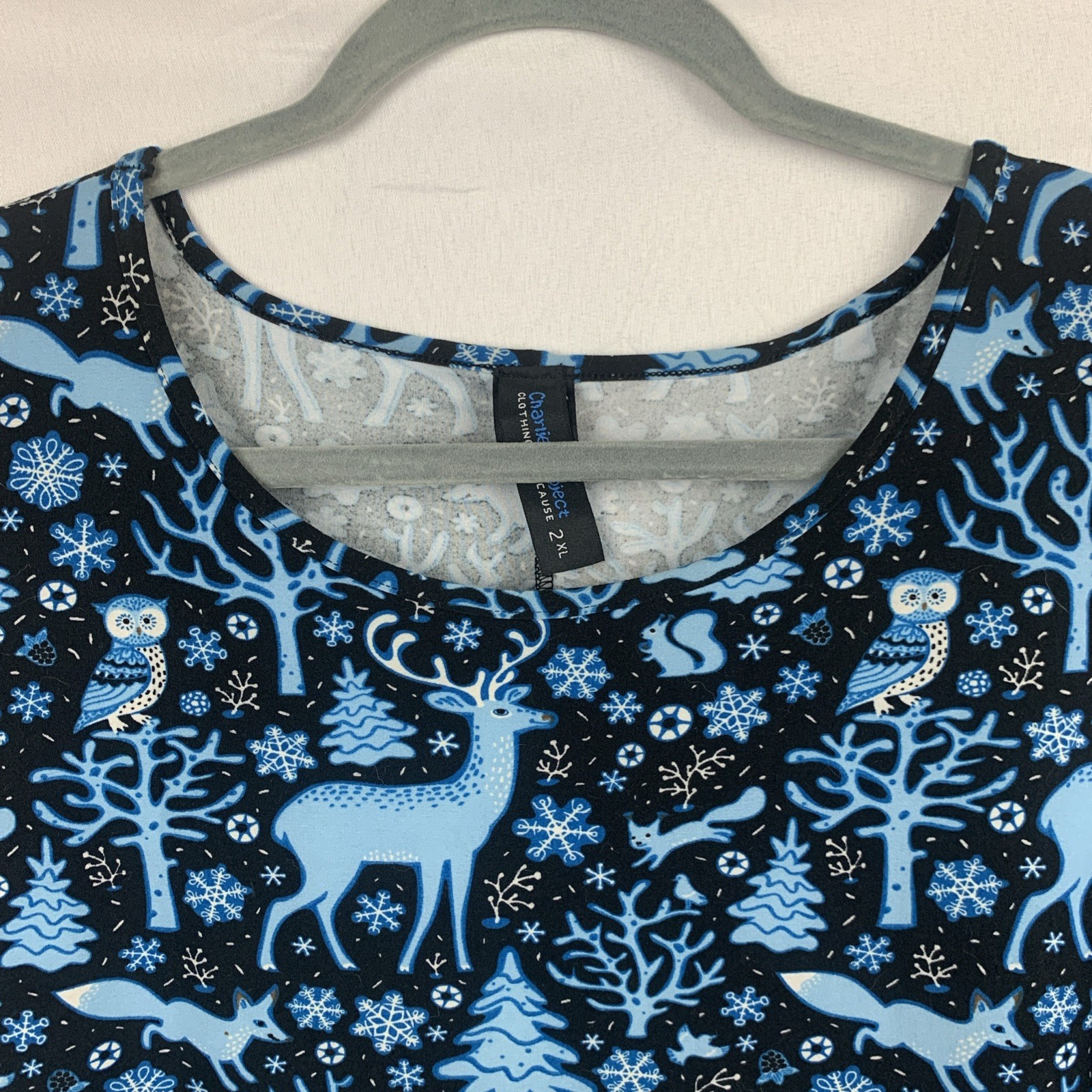Knit Swing Dress A-Line Womens 2XL Pockets Fairycore Owl Deer Fox Black Blue
