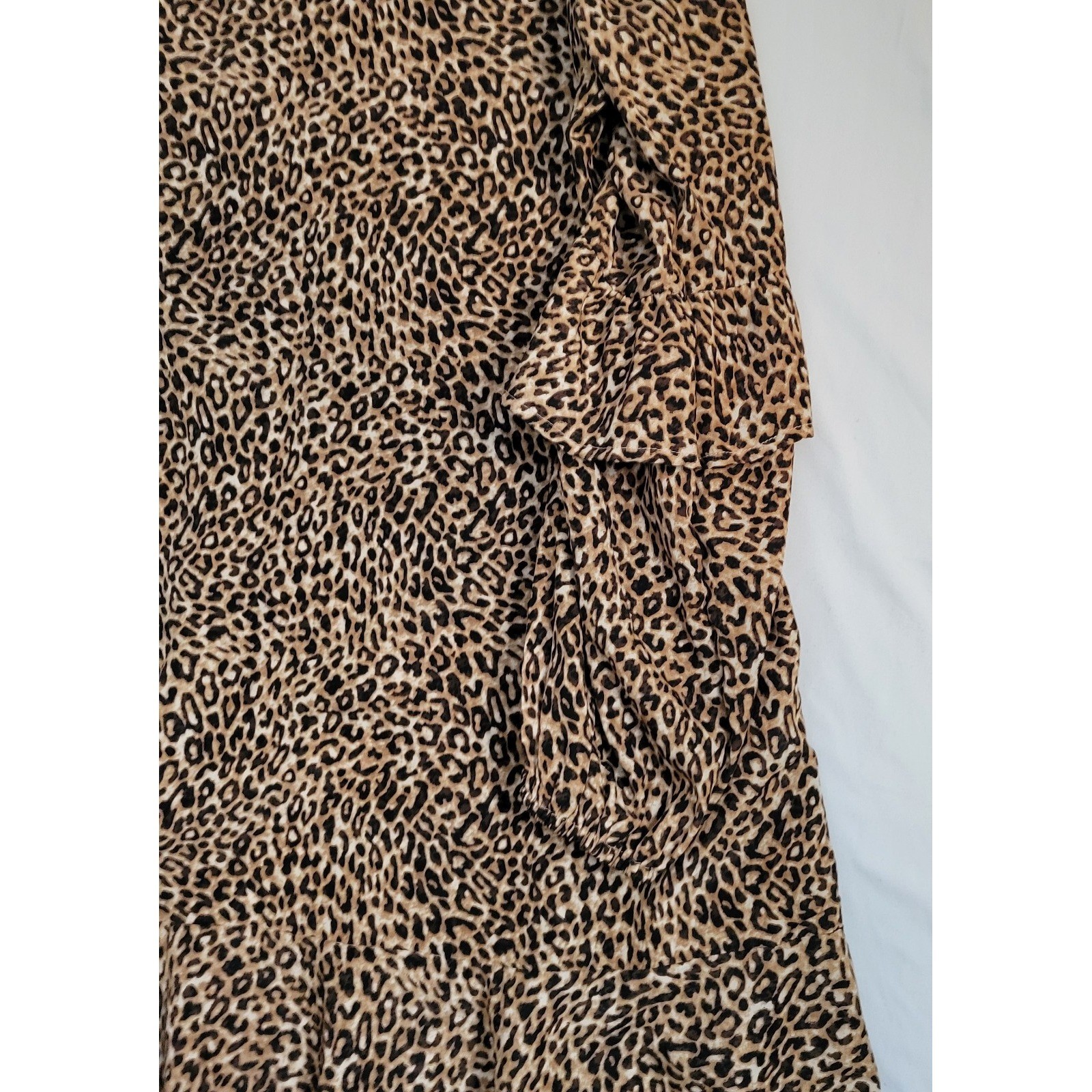 Leopard Animal Print Dress Womens Large Brown Ruffle Tiered Sleeve 90s Mob Wife